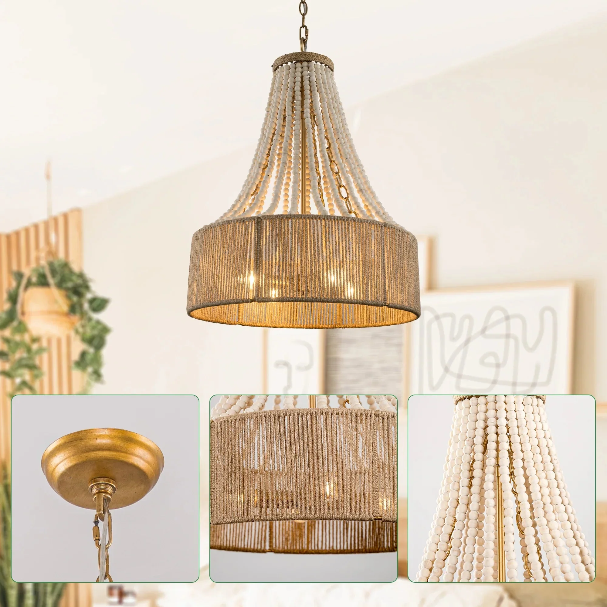 Parrot Uncle 4-Light Golden Farmhouse Dry Rated Chandelier (BBW9738-4) - Image 4