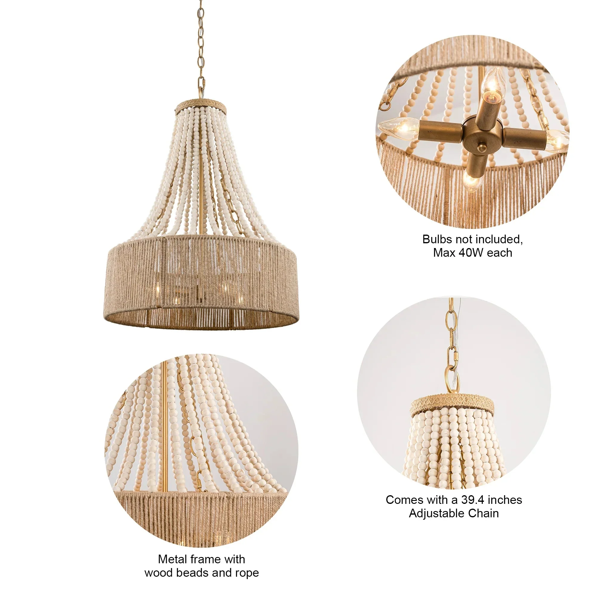 Parrot Uncle 4-Light Golden Farmhouse Dry Rated Chandelier (BBW9738-4) - Image 6