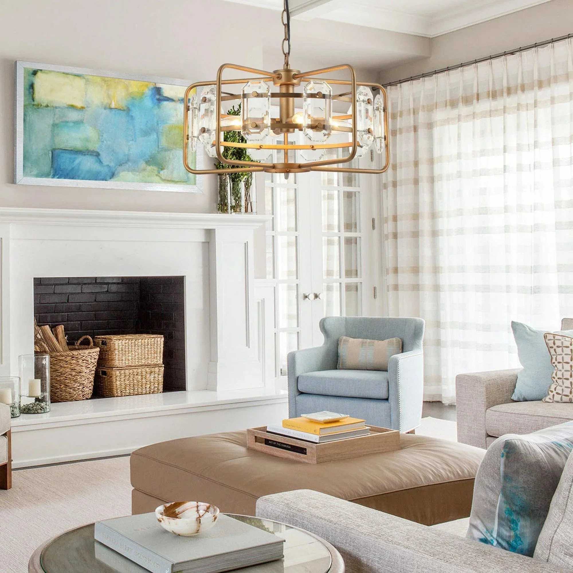 Parrot Uncle 4-Light Golden Modern Crystal Island Pendant Light (HLH-27137-4A-GD) - Image 2