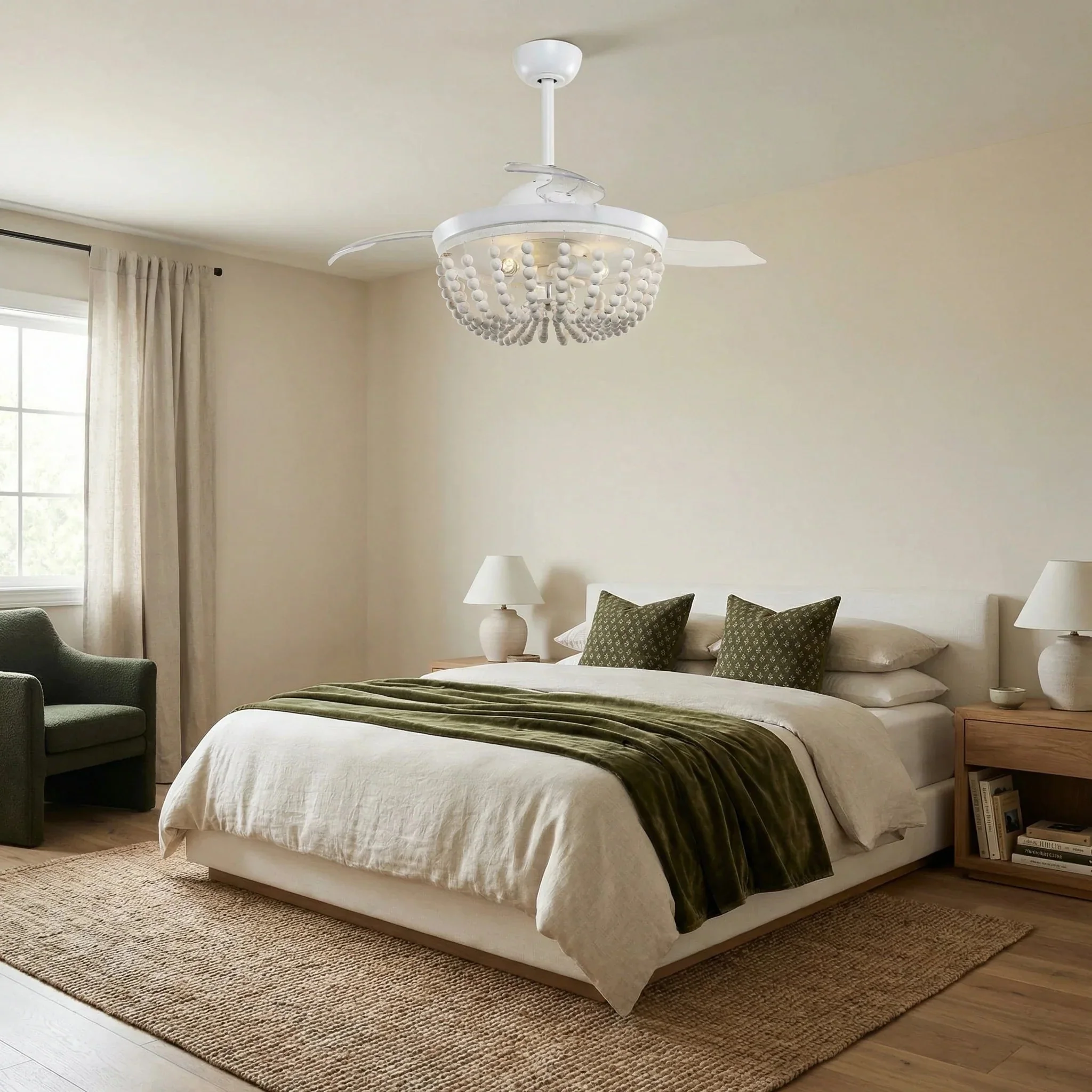 Parrot Uncle 42-Inch Huang Farmhouse Wooden Beads Ceiling Fan with Lighting (F4712Q110V) - Image 2