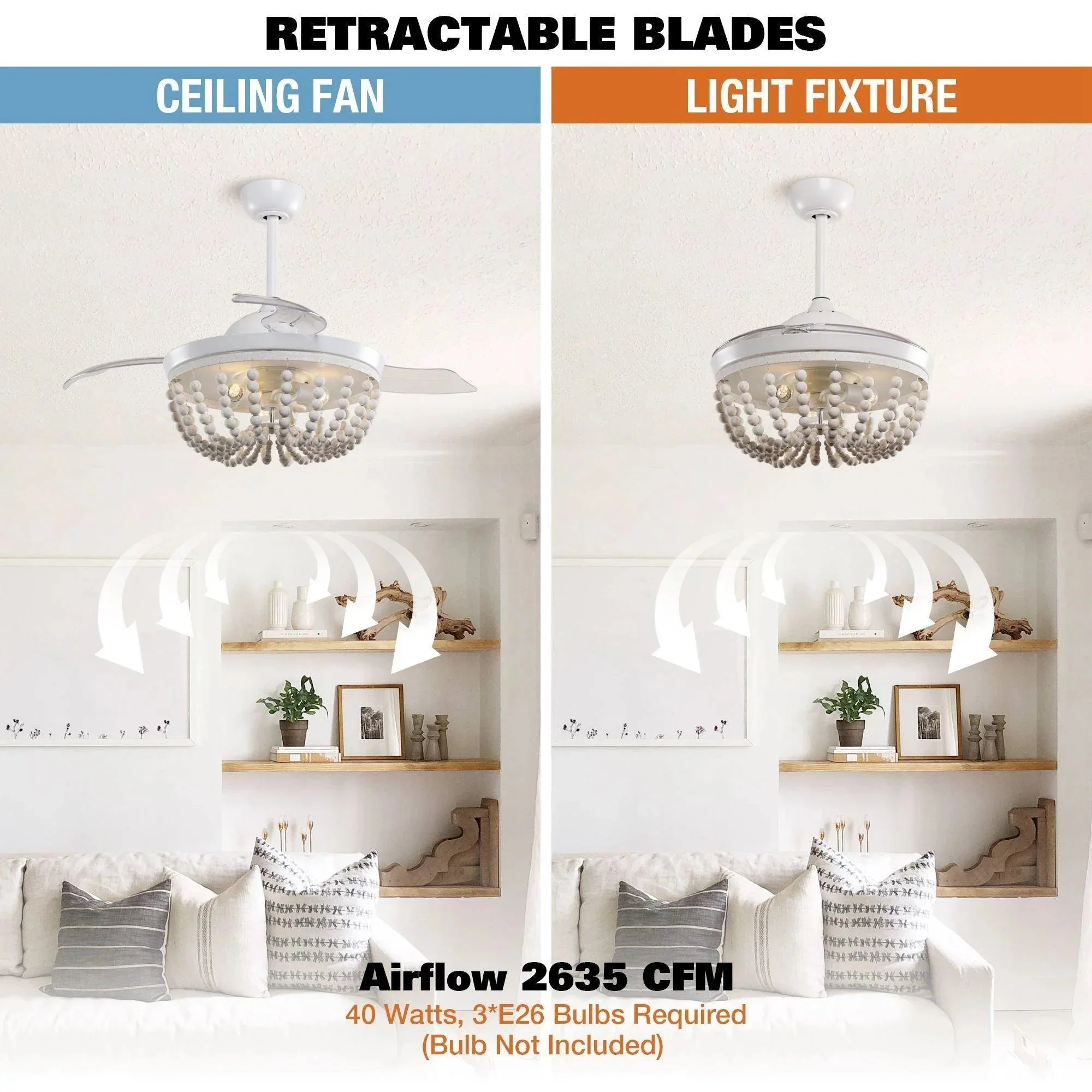 Parrot Uncle 42-Inch Huang Farmhouse Wooden Beads Ceiling Fan with Lighting (F4712Q110V) - Image 4