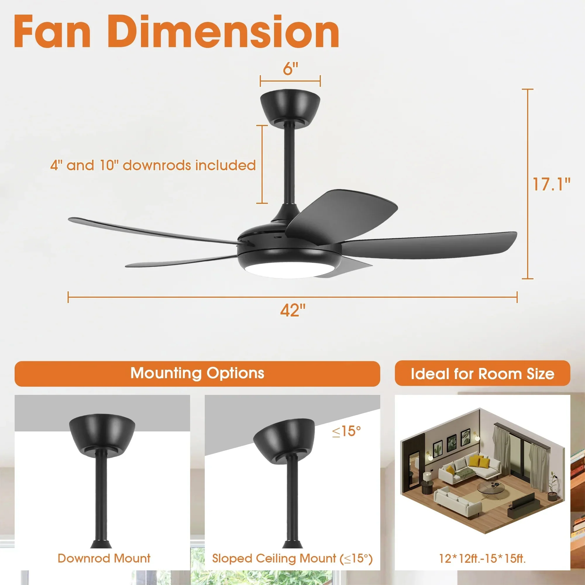 Parrot Uncle 42-Inch Gladys Modern Black LED Ceiling Fan with Remote Control (F5004BK) - Image 10