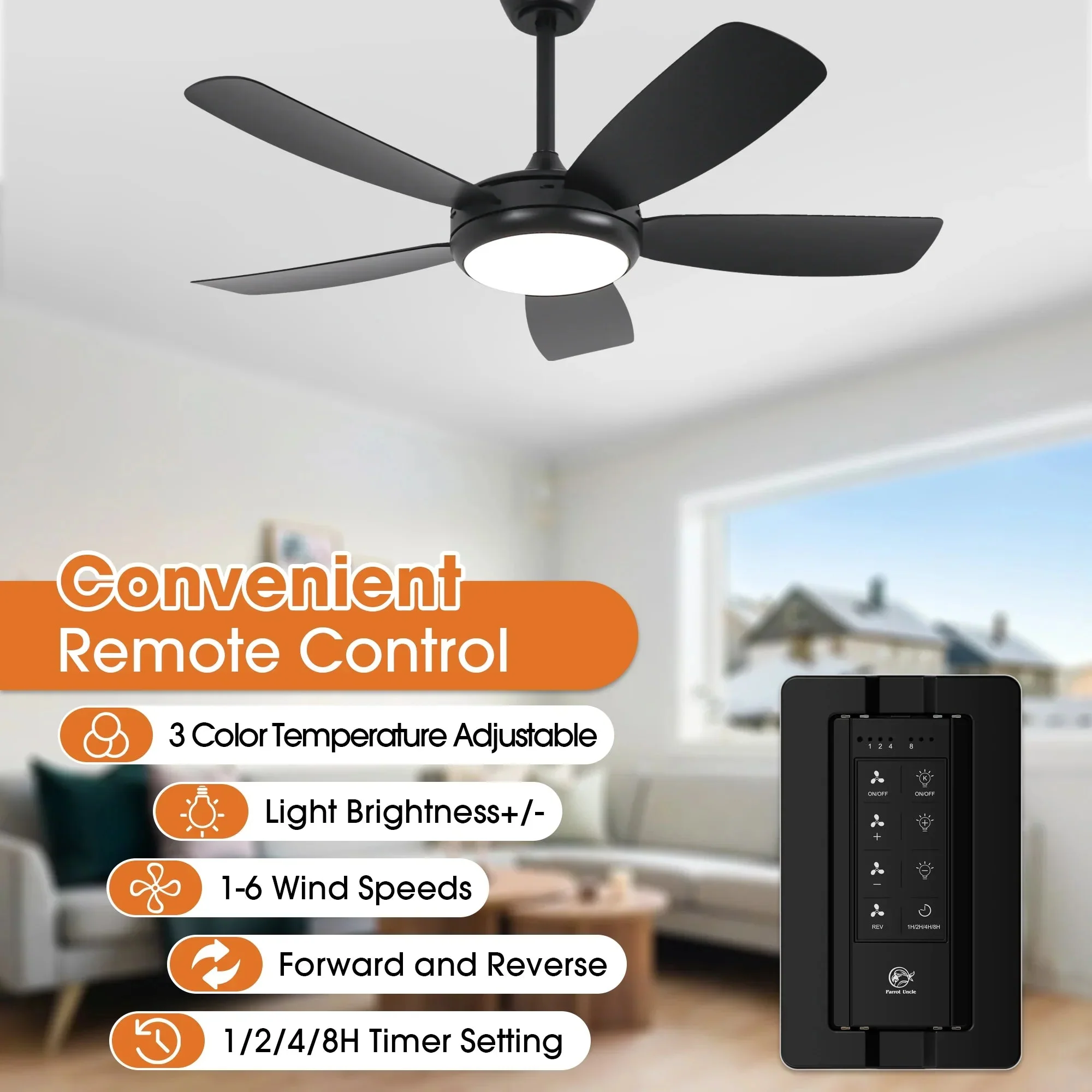 Parrot Uncle 42-Inch Gladys Modern Black LED Ceiling Fan with Remote Control (F5004BK) - Image 12