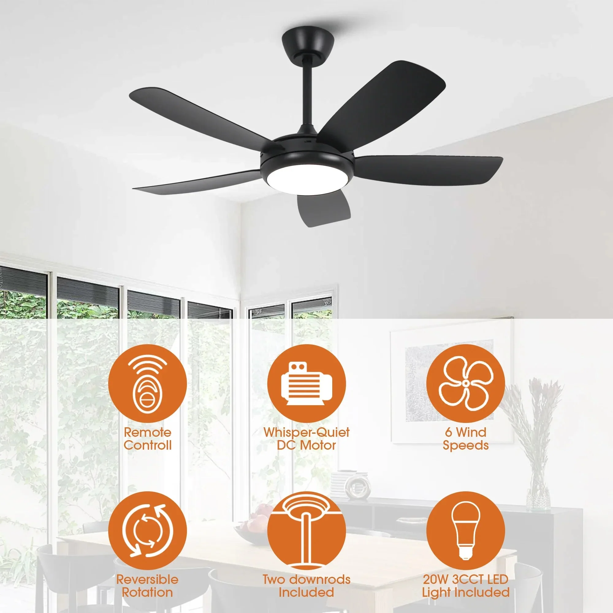 Parrot Uncle 42-Inch Gladys Modern Black LED Ceiling Fan with Remote Control (F5004BK) - Image 7