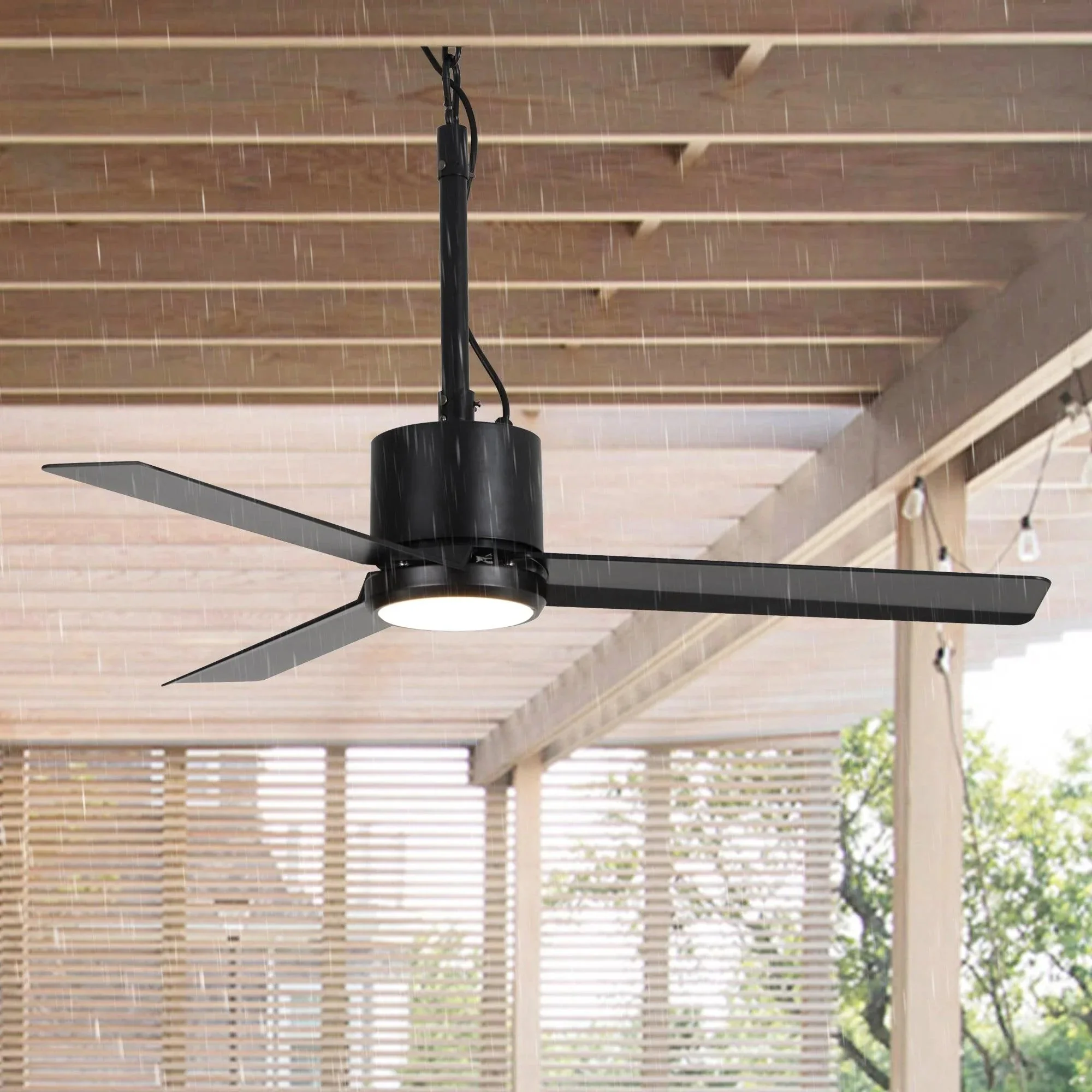 Parrot Uncle 42-Inch Rhine Indoor/Wet Outdoor IP65 Black Anywhere Waterproof Ceiling Fan with LED Light and Convenient Hanging Hook (F5001BK) - Image 2