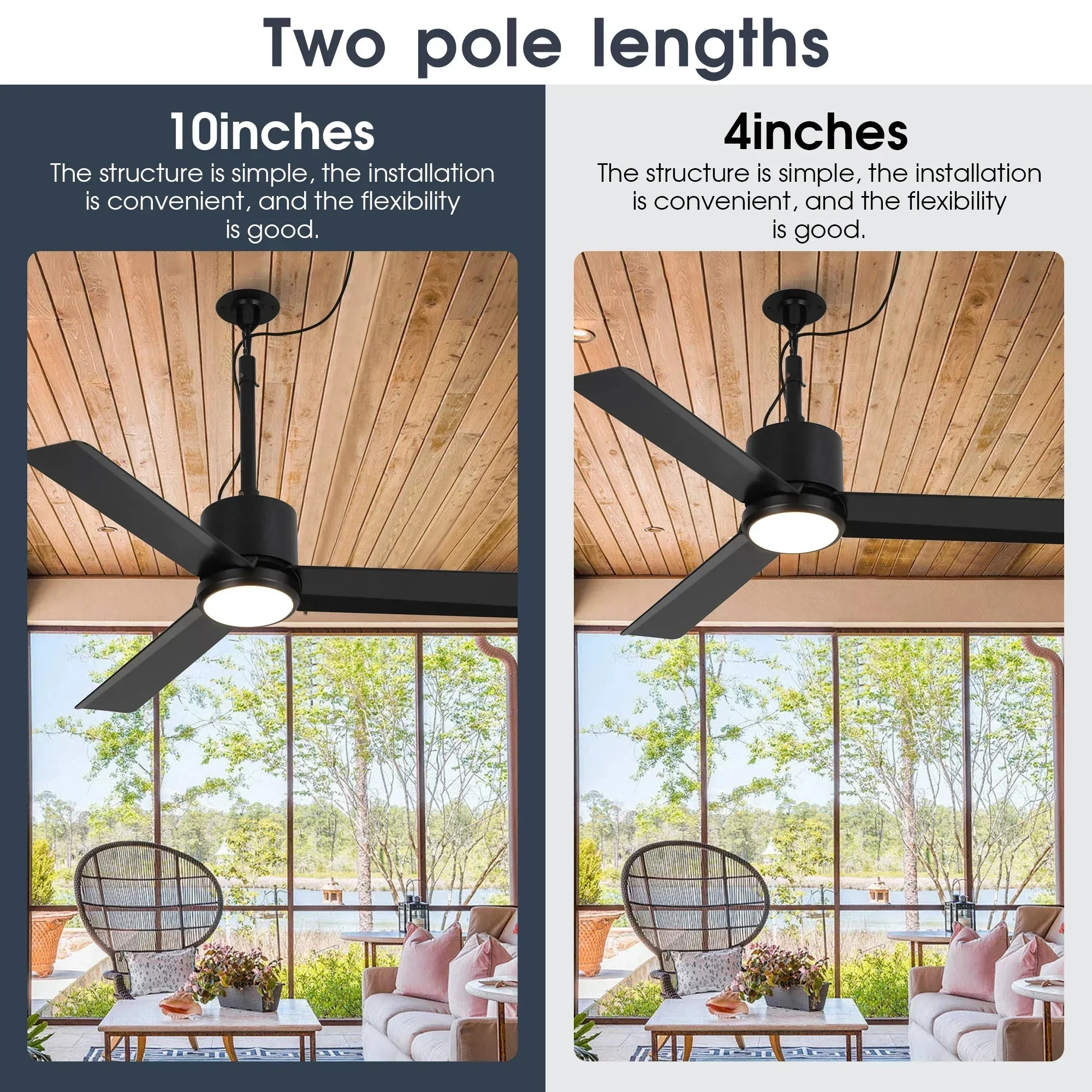 Parrot Uncle 42-Inch Rhine Indoor/Wet Outdoor IP65 Black Anywhere Waterproof Ceiling Fan with LED Light and Convenient Hanging Hook (F5001BK) - Image 5