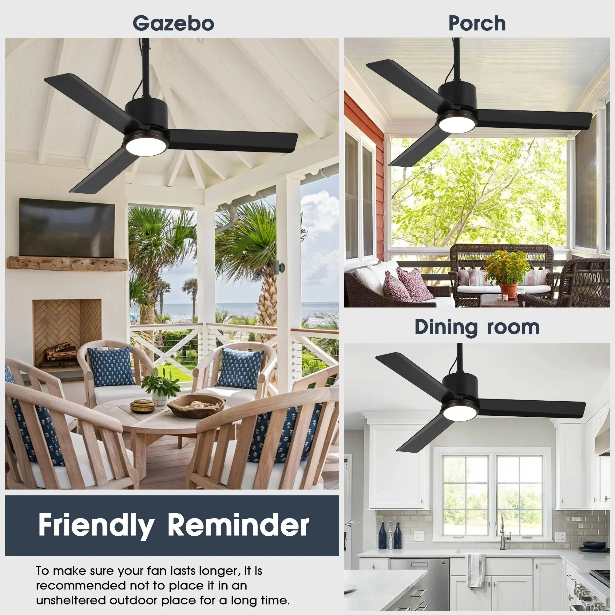 Parrot Uncle 42-Inch Rhine Indoor/Wet Outdoor IP65 Black Anywhere Waterproof Ceiling Fan with LED Light and Convenient Hanging Hook (F5001BK) - Image 7