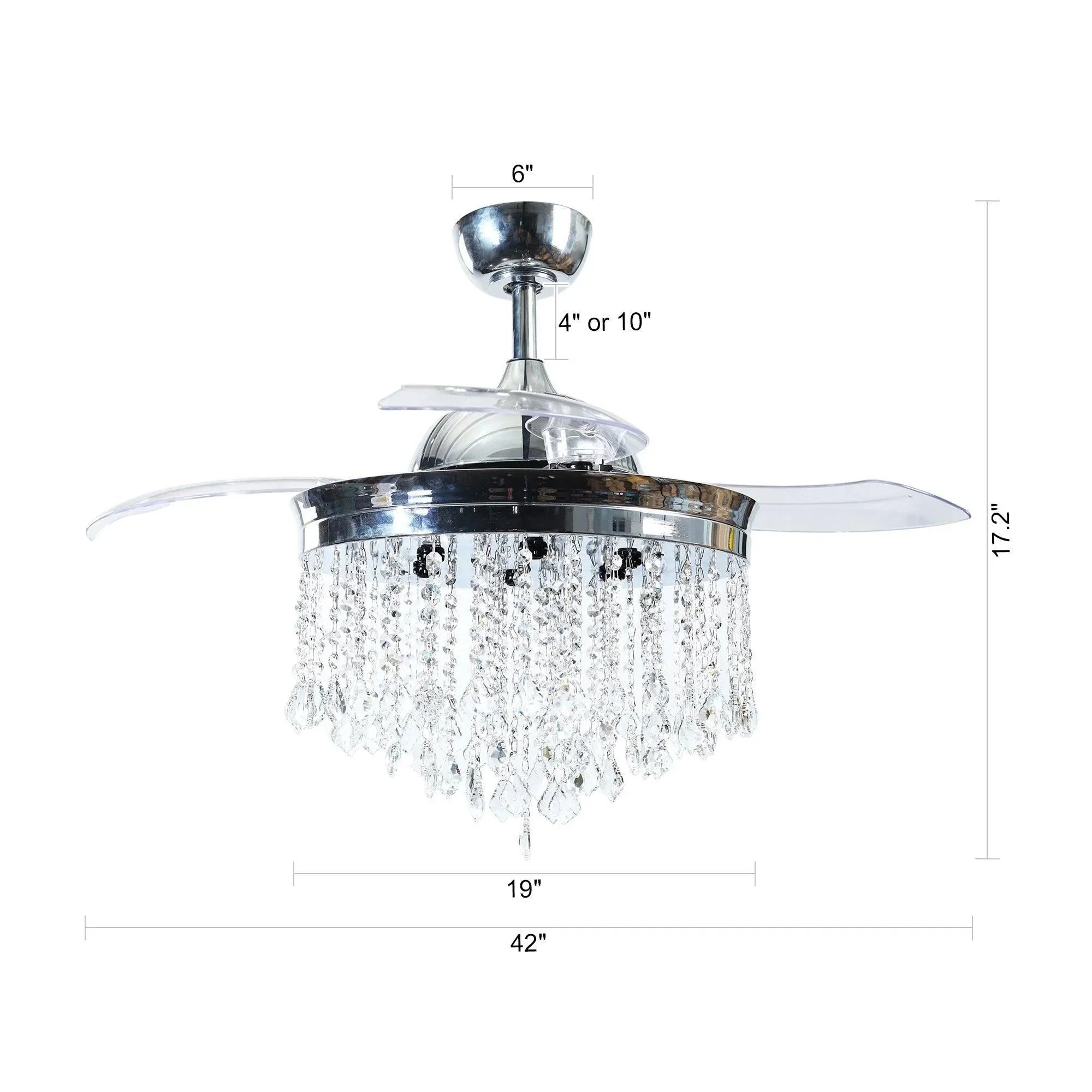 Parrot Uncle 42-Inch Mateo Modern Downrod Mount Crystal Ceiling Fan with Lighting and Remote Control - Image 10
