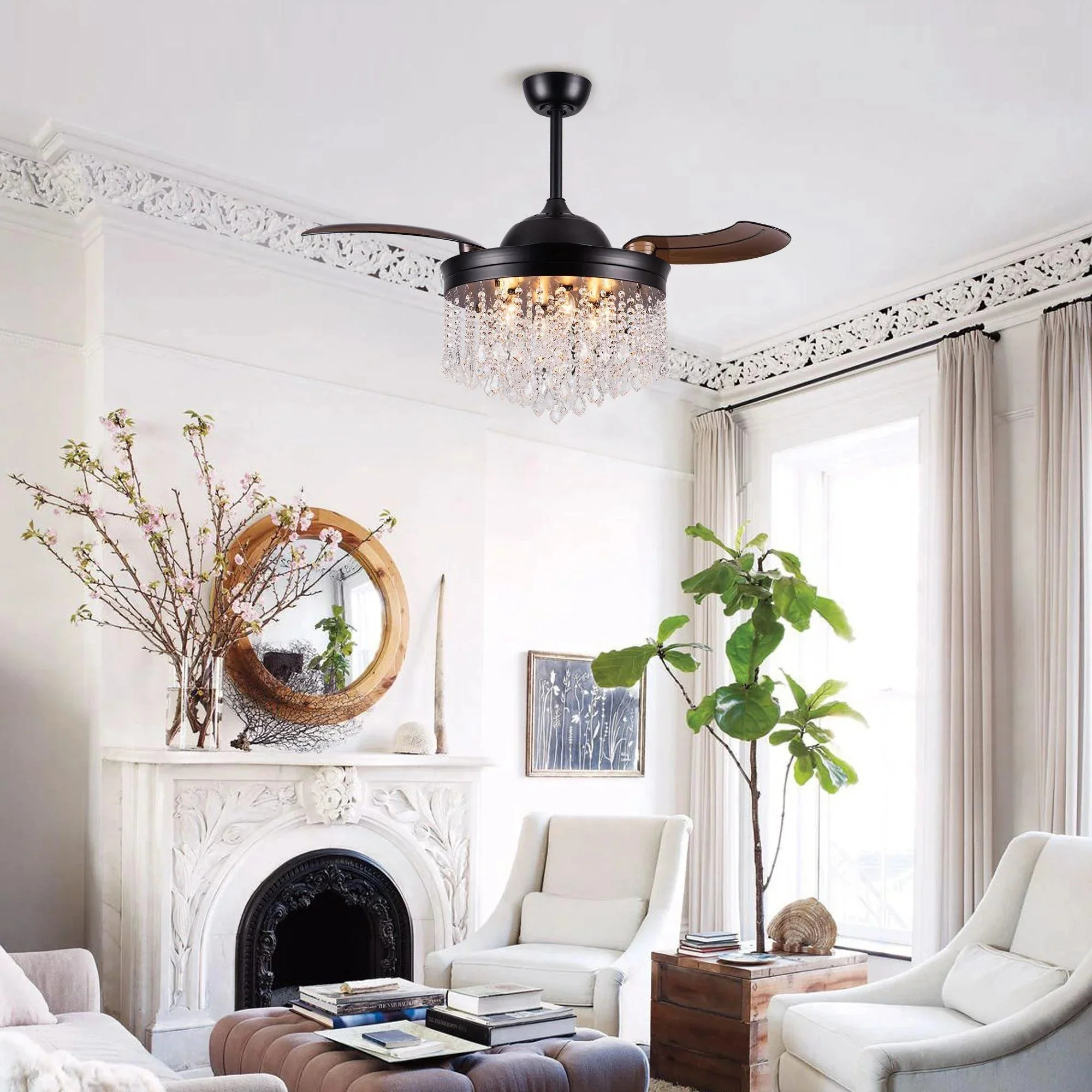 Parrot Uncle 42-Inch Mateo Modern Downrod Mount Crystal Ceiling Fan with Lighting and Remote Control - Image 12