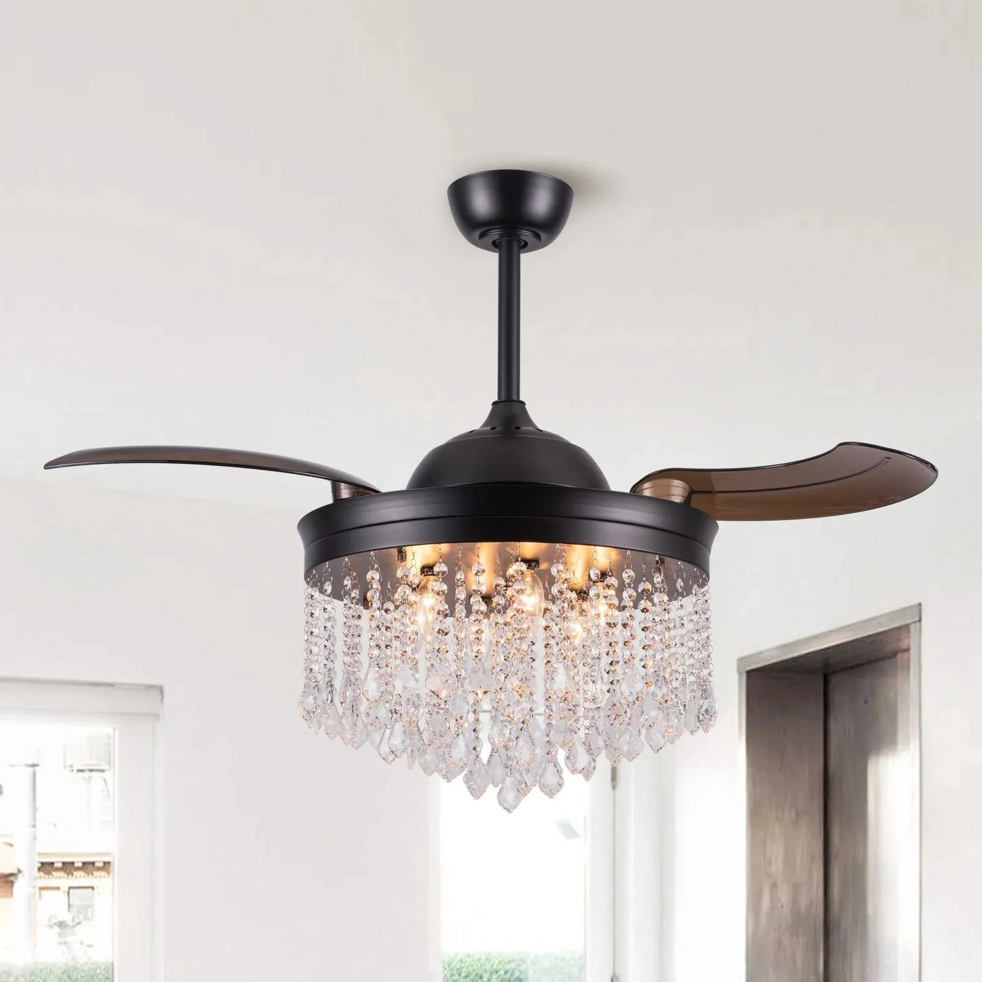 Parrot Uncle 42-Inch Mateo Modern Downrod Mount Crystal Ceiling Fan with Lighting and Remote Control - Image 13