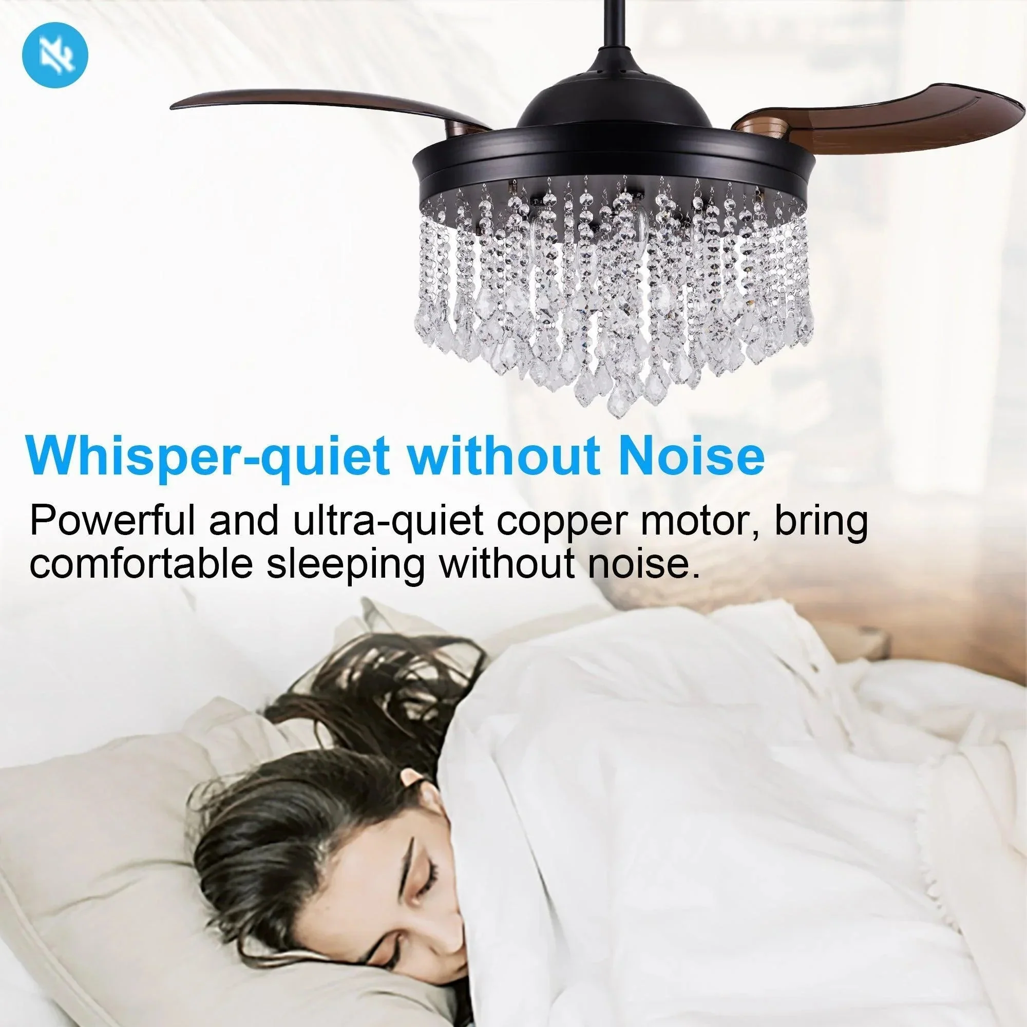 Parrot Uncle 42-Inch Mateo Modern Downrod Mount Crystal Ceiling Fan with Lighting and Remote Control - Image 15