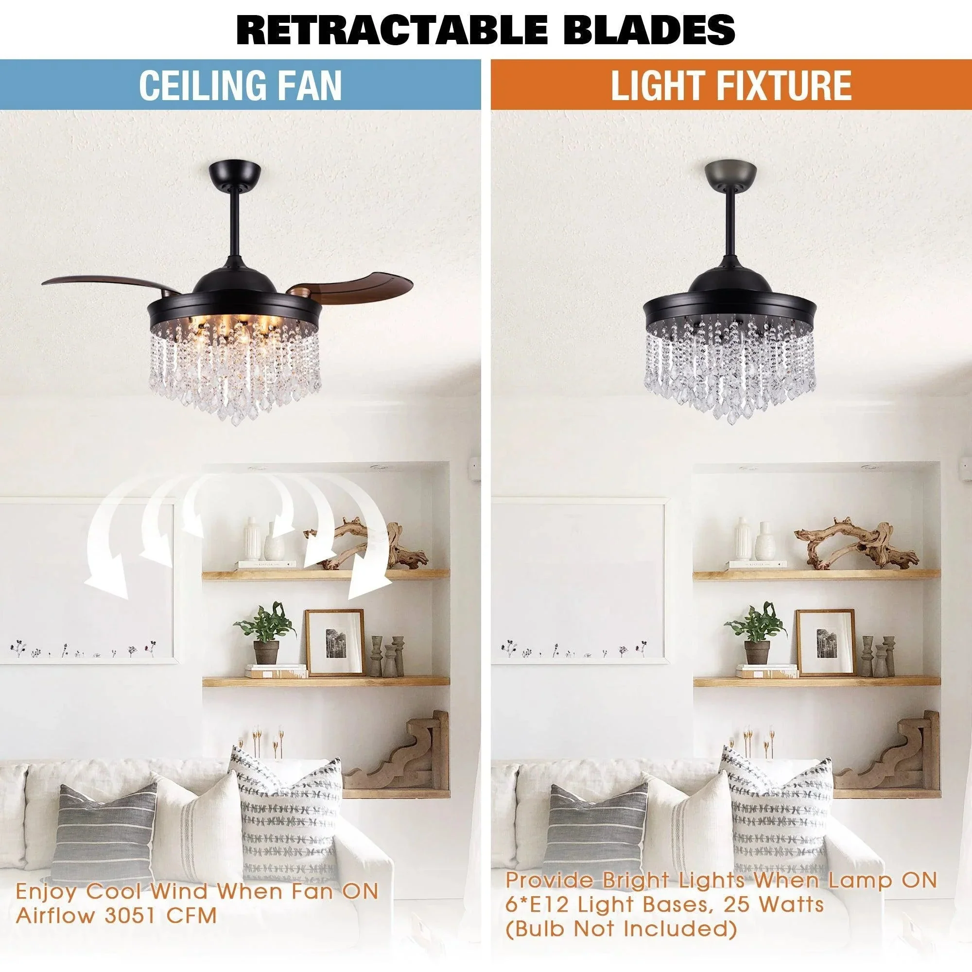 Parrot Uncle 42-Inch Mateo Modern Downrod Mount Crystal Ceiling Fan with Lighting and Remote Control - Image 16