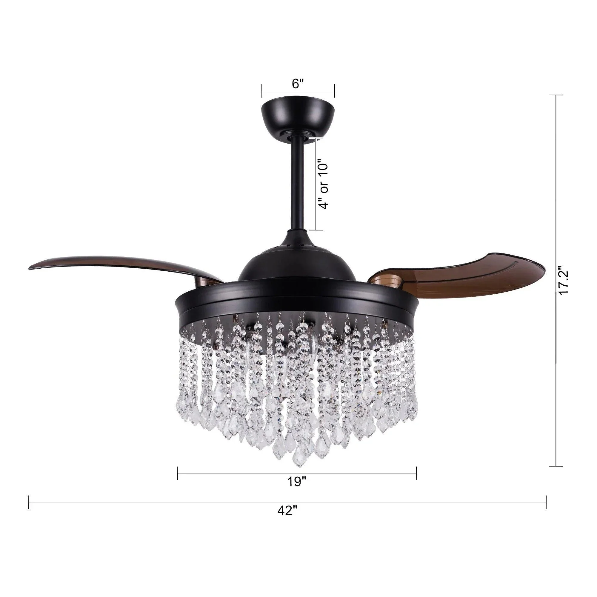 Parrot Uncle 42-Inch Mateo Modern Downrod Mount Crystal Ceiling Fan with Lighting and Remote Control - Image 18