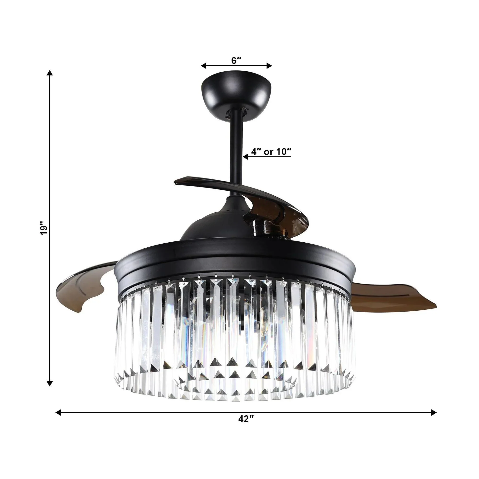 Parrot Uncle 42-Inch Modern Downrod Mount Crystal Ceiling Fan with Lighting and Remote Control (F4710QQ110V) - Image 13
