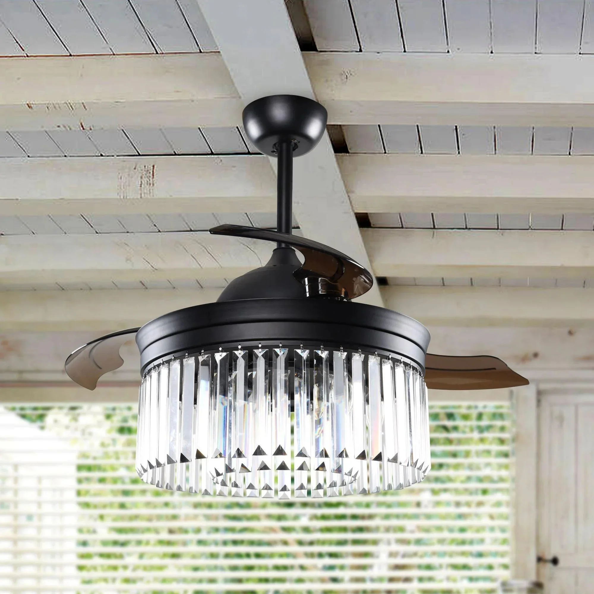 Parrot Uncle 42-Inch Modern Downrod Mount Crystal Ceiling Fan with Lighting and Remote Control (F4710QQ110V) - Image 5