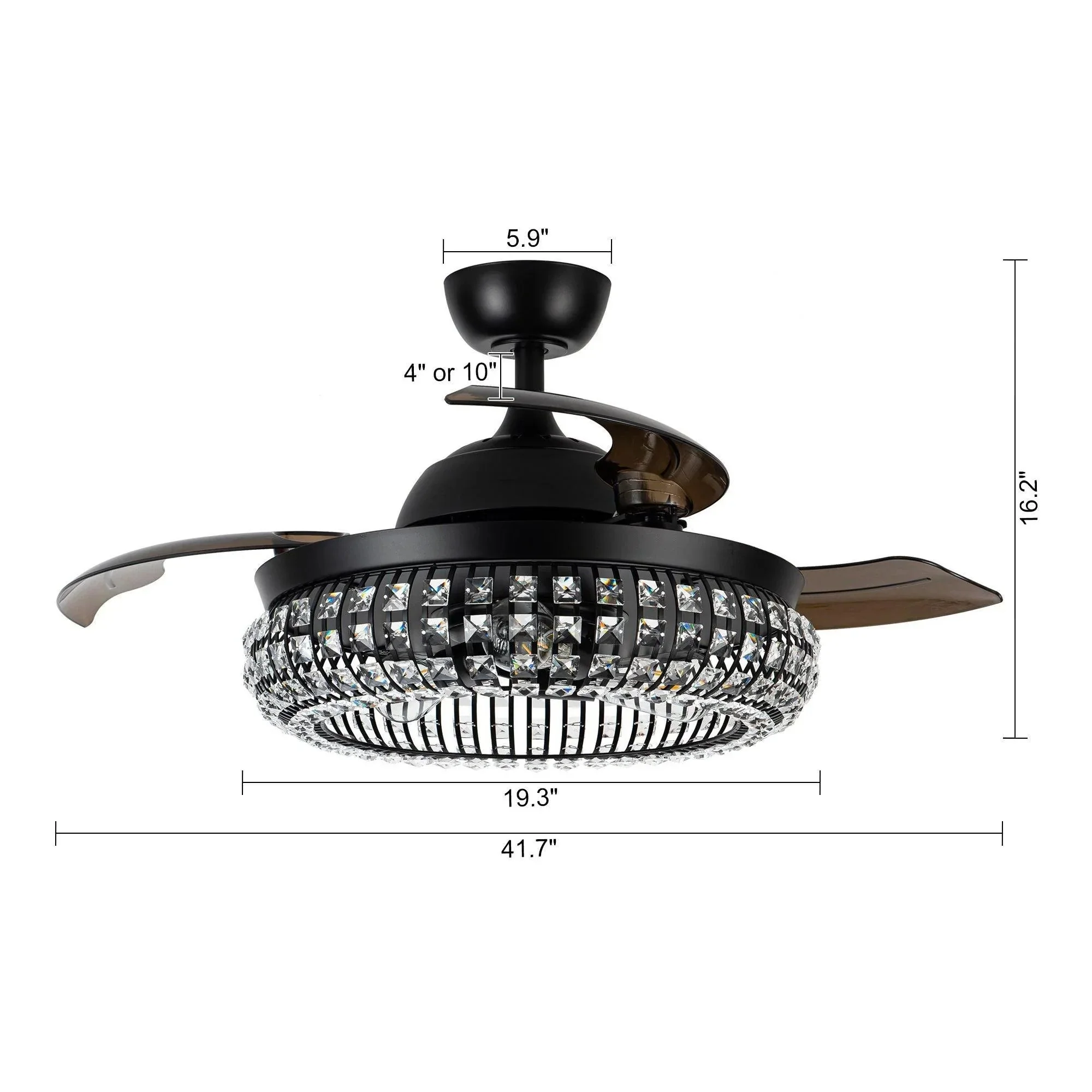 Parrot Uncle 42-Inch Modern Downrod Mount Crystal Ceiling Fan with Lighting and Remote Control (F4716Q110V) - Image 18
