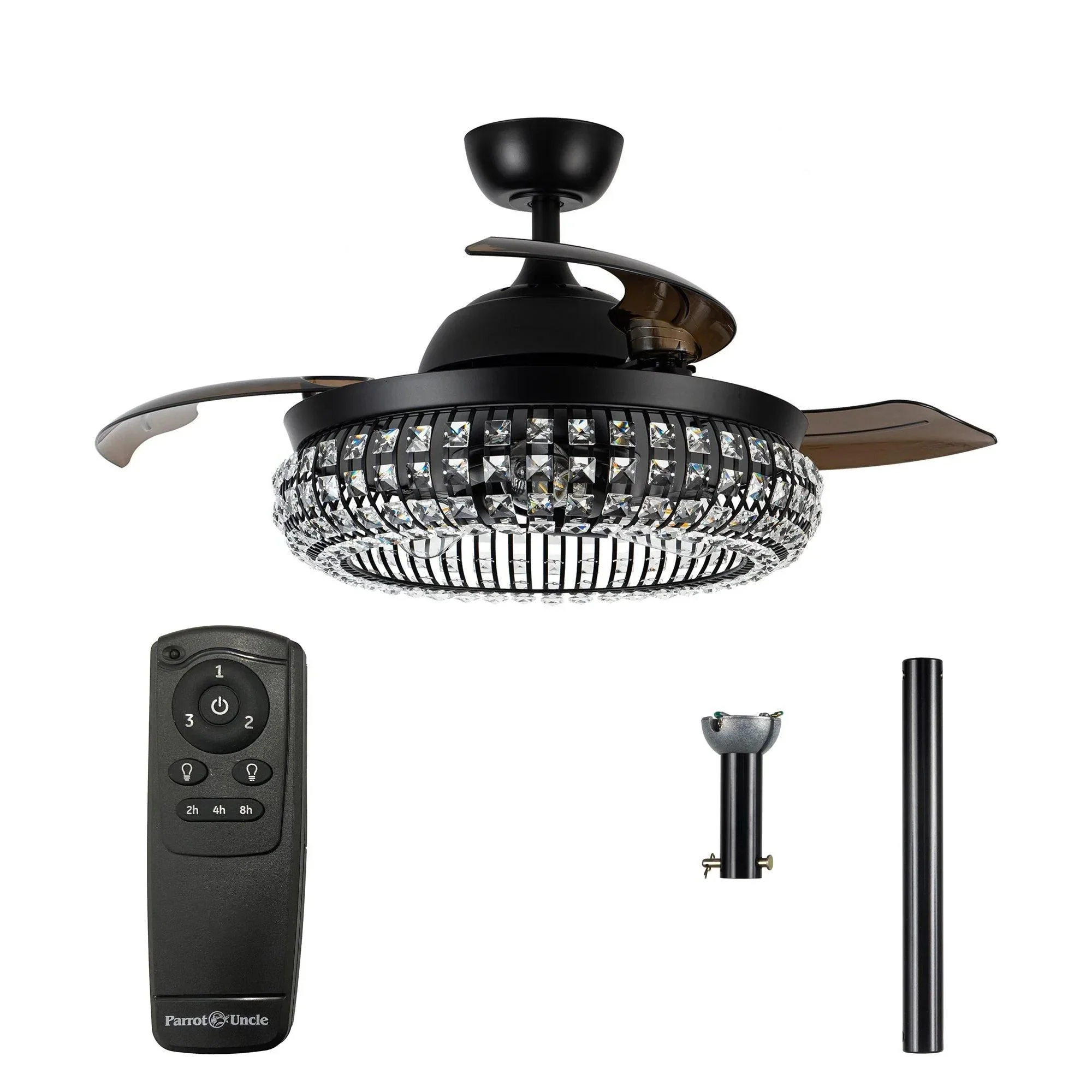Parrot Uncle 42-Inch Modern Downrod Mount Crystal Ceiling Fan with Lighting and Remote Control (F4716Q110V) - Image 4