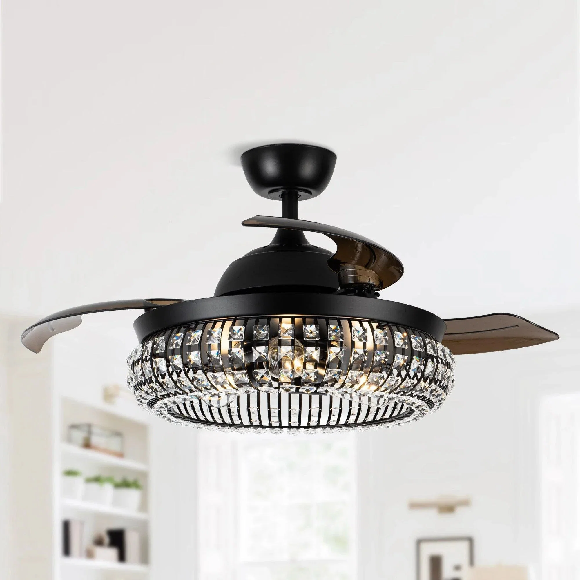 Parrot Uncle 42-Inch Modern Downrod Mount Crystal Ceiling Fan with Lighting and Remote Control (F4716Q110V) - Image 5