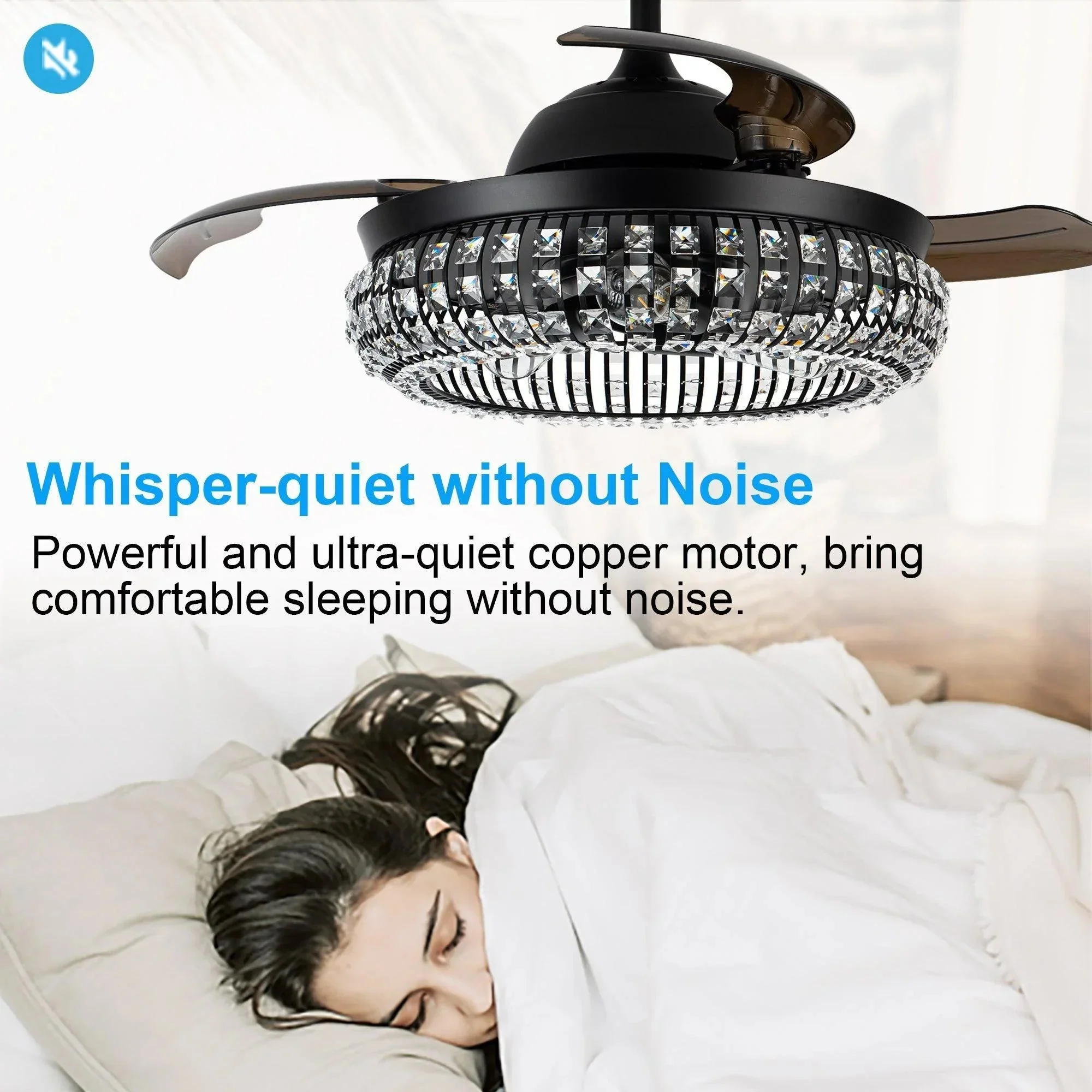 Parrot Uncle 42-Inch Modern Downrod Mount Crystal Ceiling Fan with Lighting and Remote Control (F4716Q110V) - Image 9