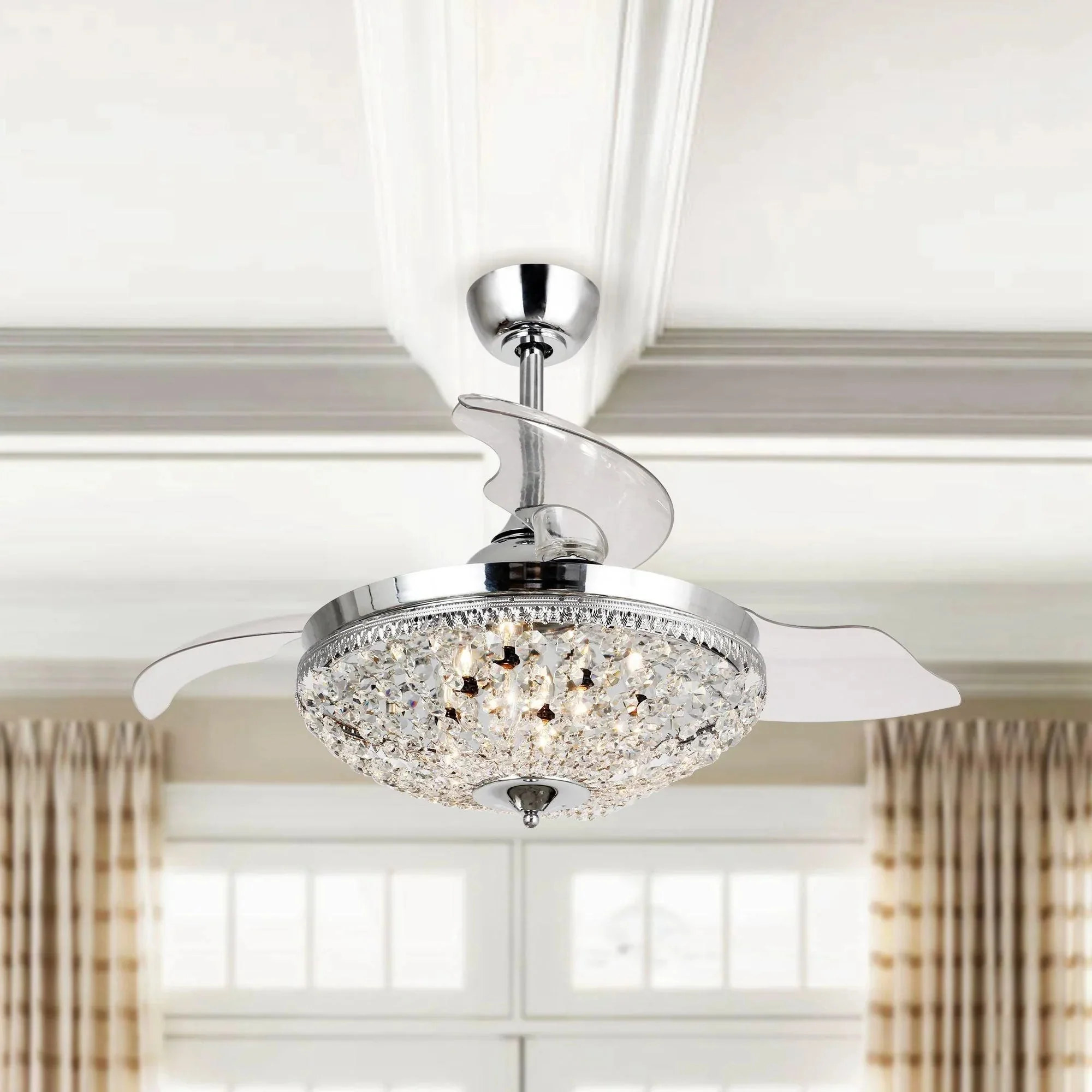 Parrot Uncle 42-Inch Servantes Modern Downrod Mount Crystal Ceiling Fan with Lighting and Remote Control - Image 11