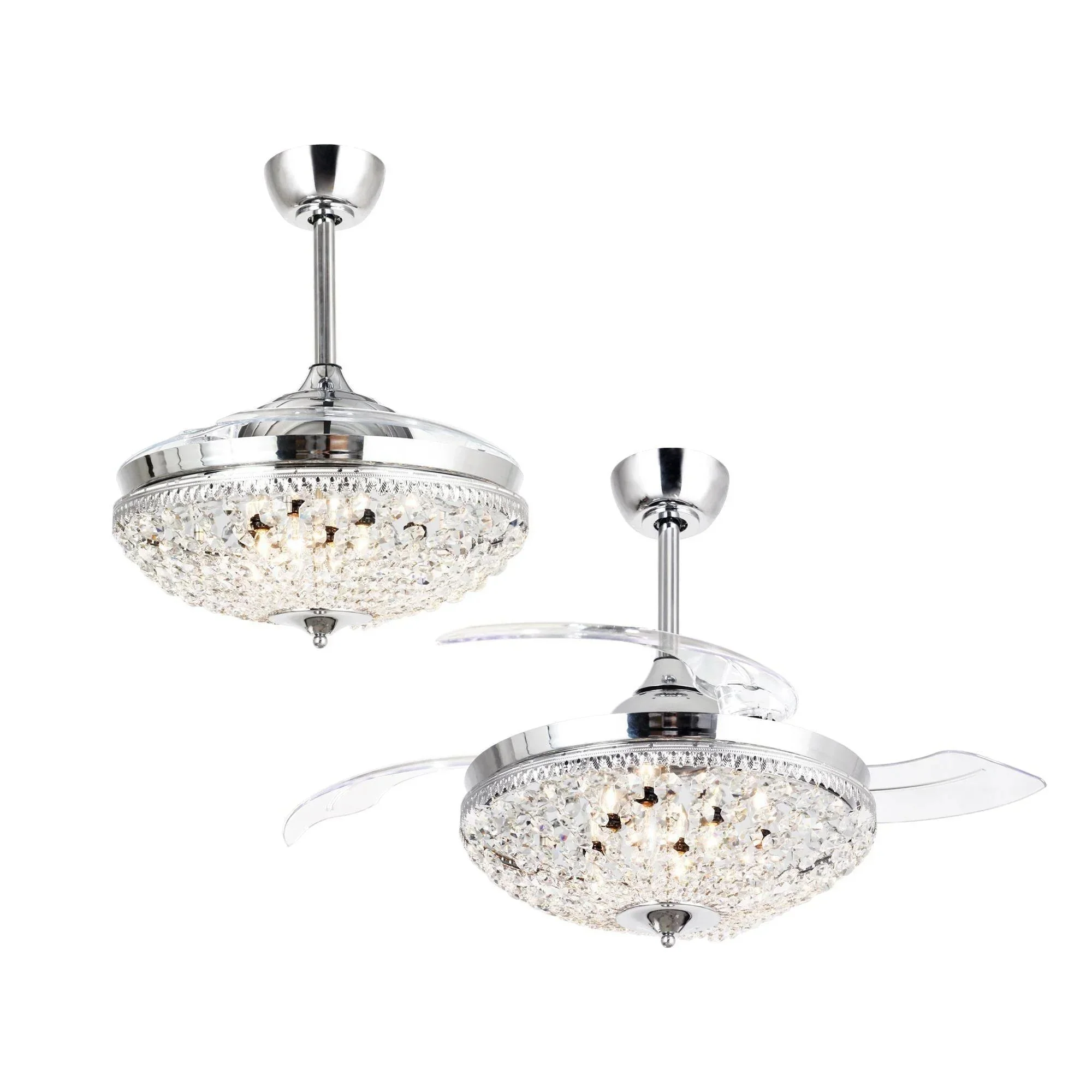 Parrot Uncle 42-Inch Servantes Modern Downrod Mount Crystal Ceiling Fan with Lighting and Remote Control - Image 14