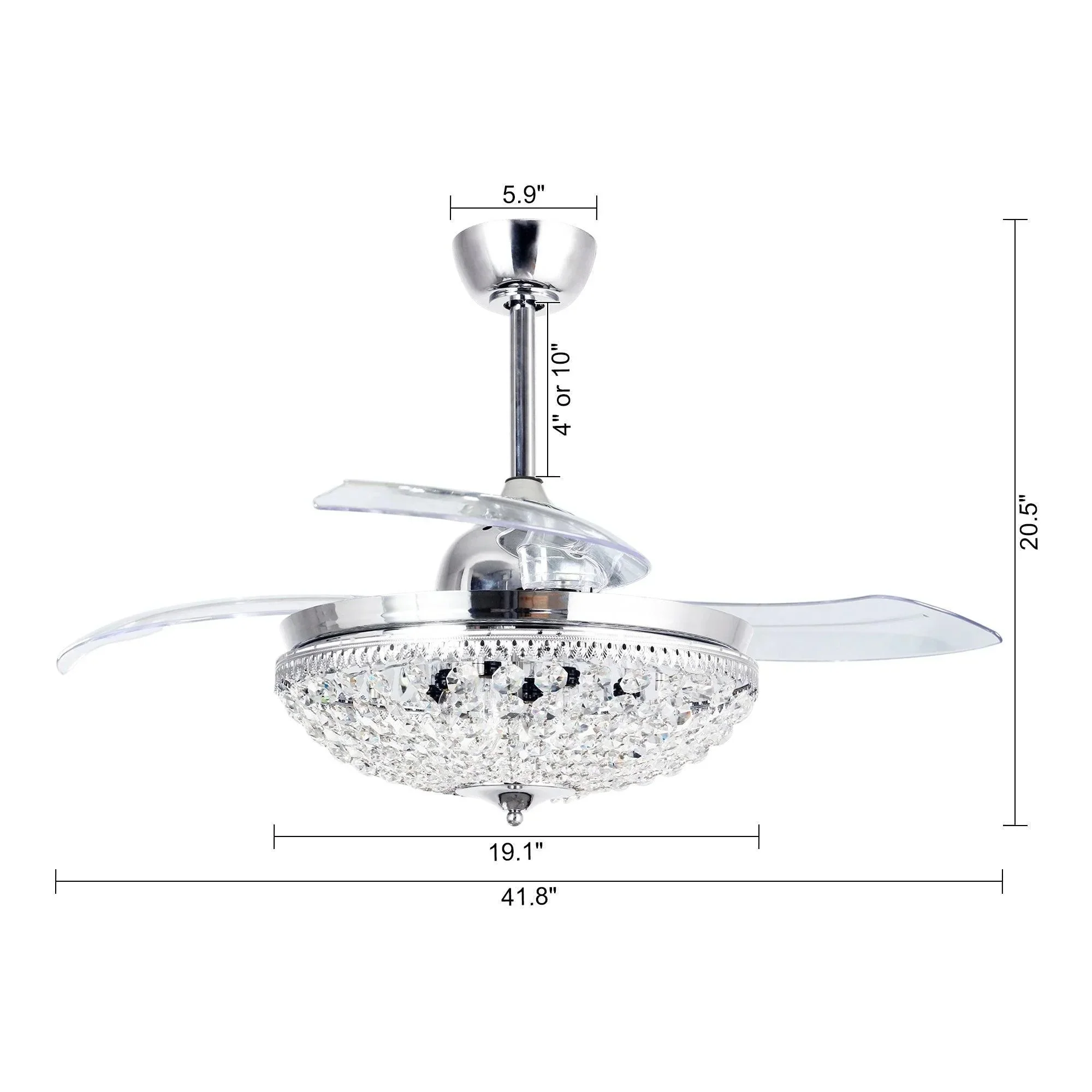 Parrot Uncle 42-Inch Servantes Modern Downrod Mount Crystal Ceiling Fan with Lighting and Remote Control - Image 15