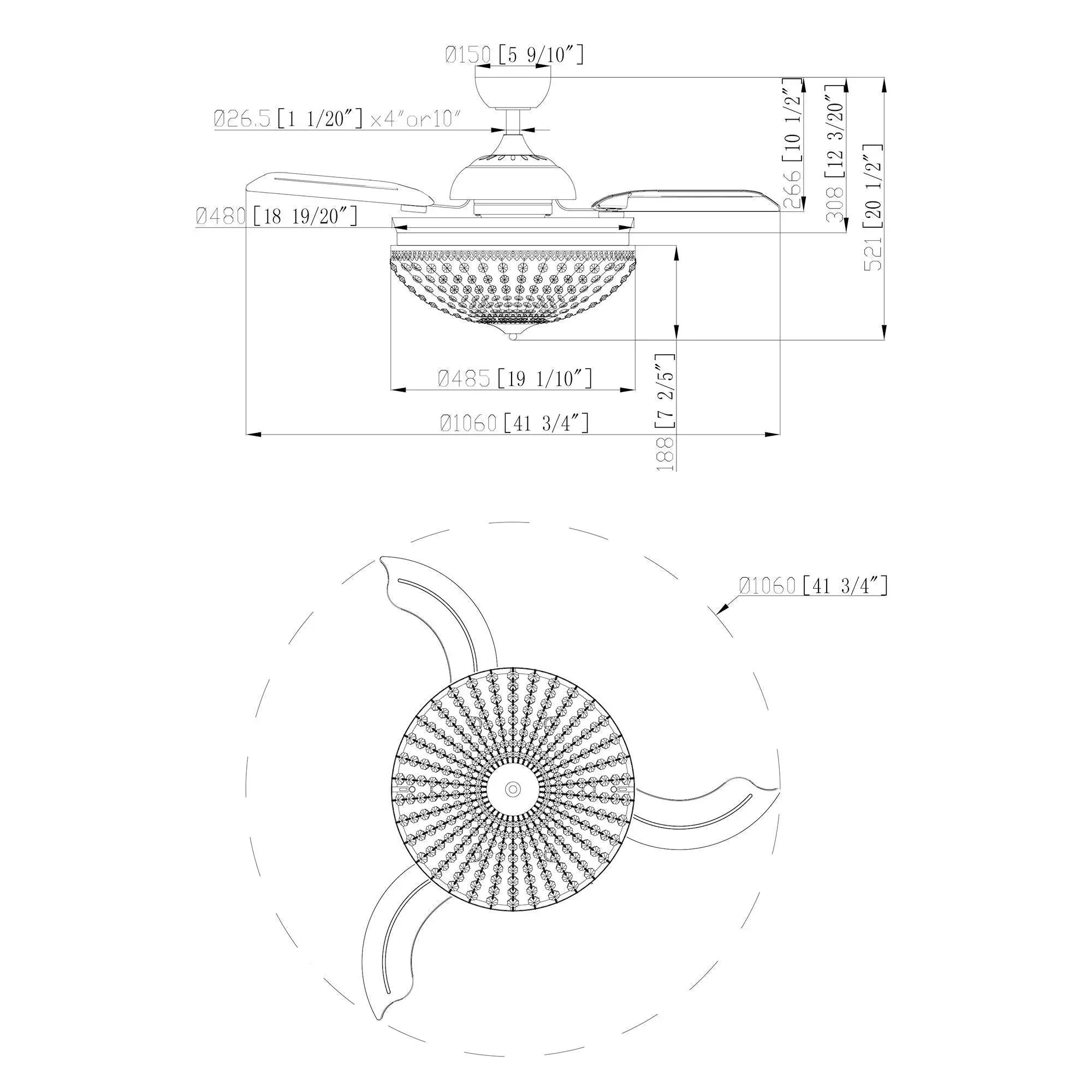 Parrot Uncle 42-Inch Servantes Modern Downrod Mount Crystal Ceiling Fan with Lighting and Remote Control - Image 16