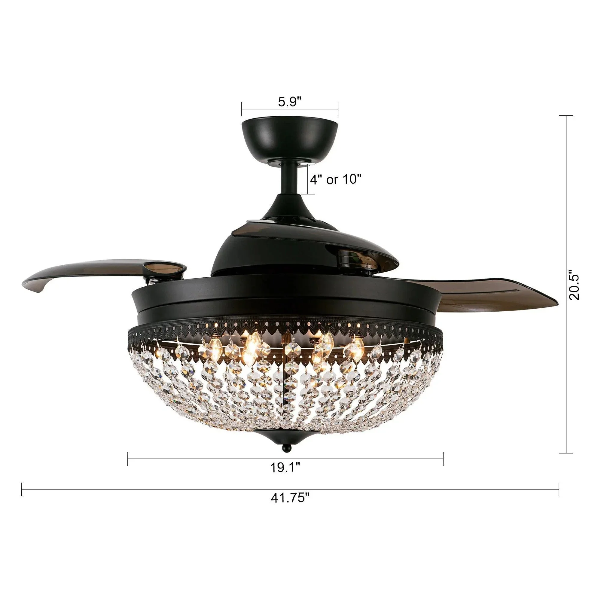 Parrot Uncle 42-Inch Servantes Modern Downrod Mount Crystal Ceiling Fan with Lighting and Remote Control - Image 29