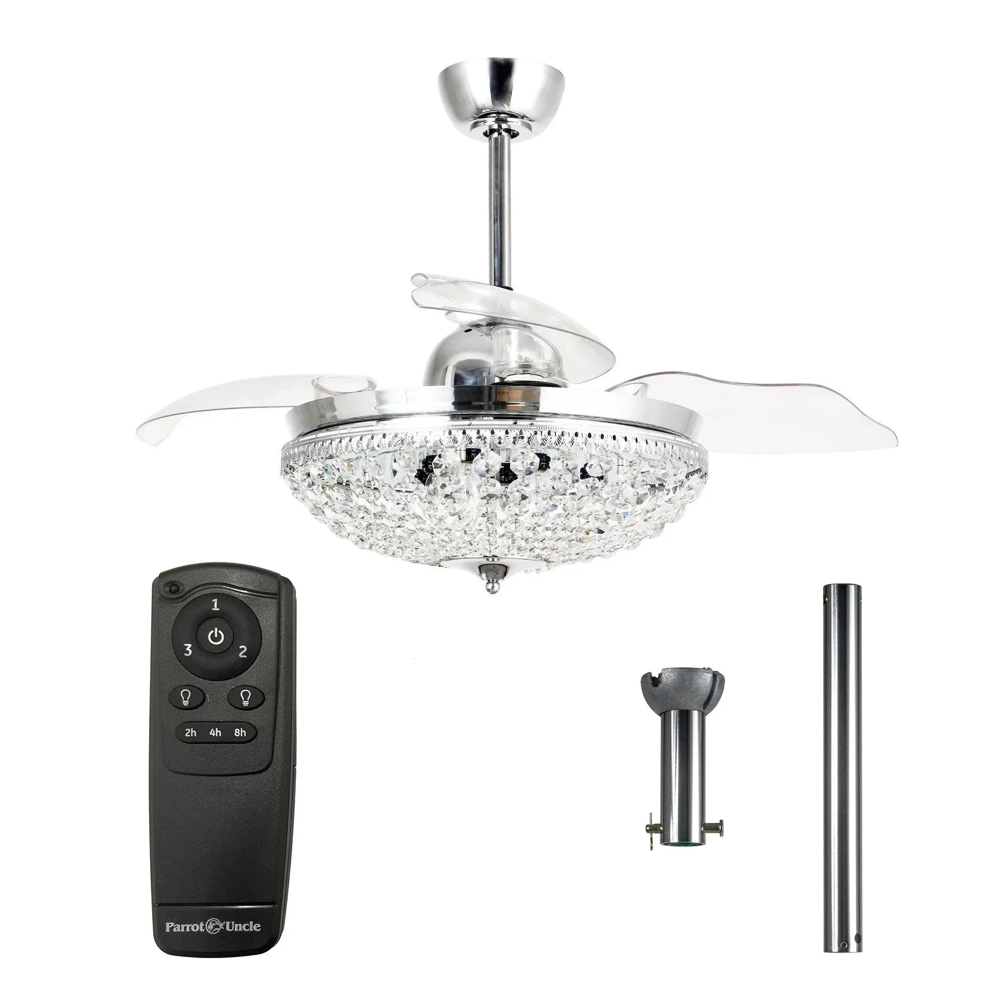 Parrot Uncle 42-Inch Servantes Modern Downrod Mount Crystal Ceiling Fan with Lighting and Remote Control - Image 4