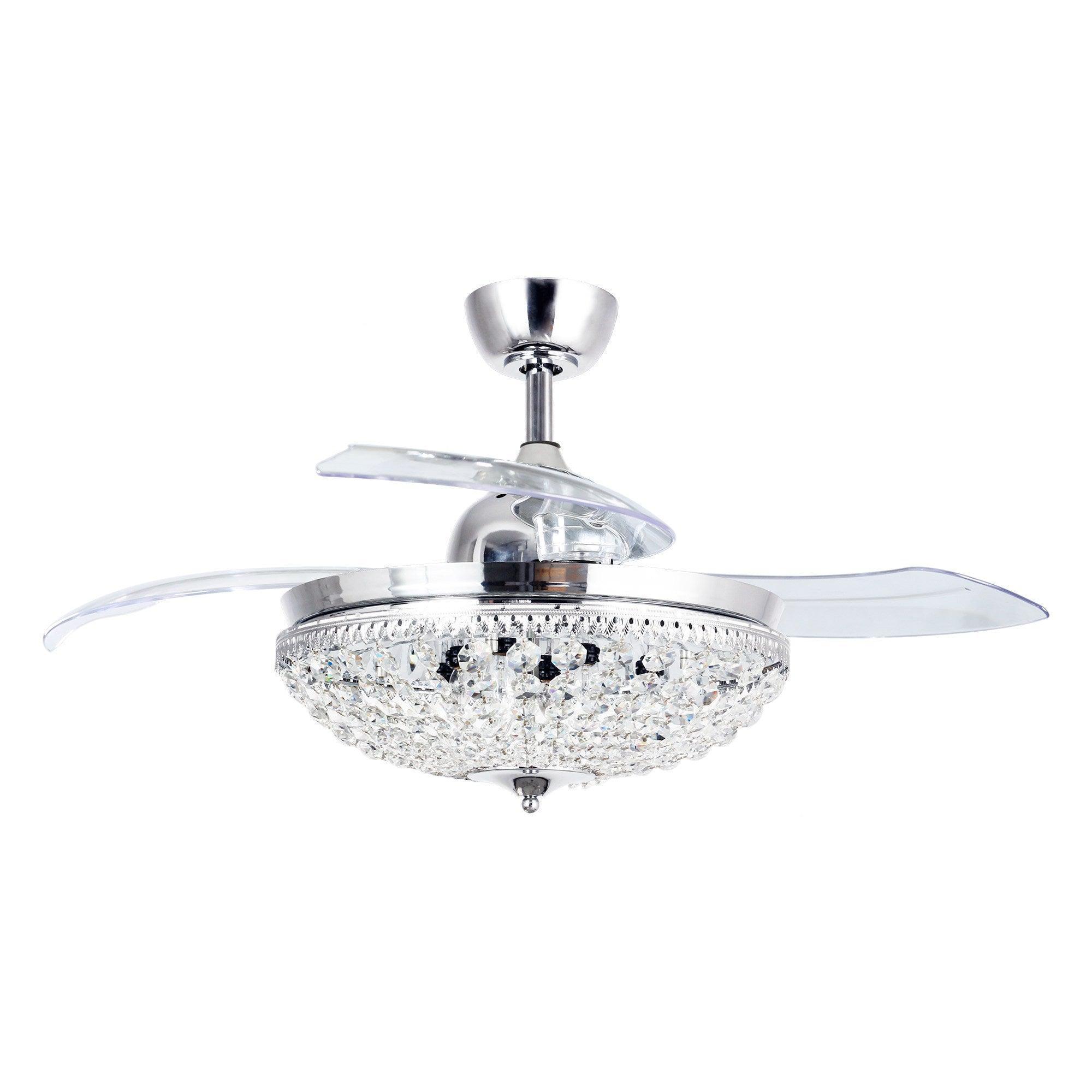 Parrot Uncle 42-Inch Servantes Modern Downrod Mount Crystal Ceiling Fan with Lighting and Remote Control - Image 7