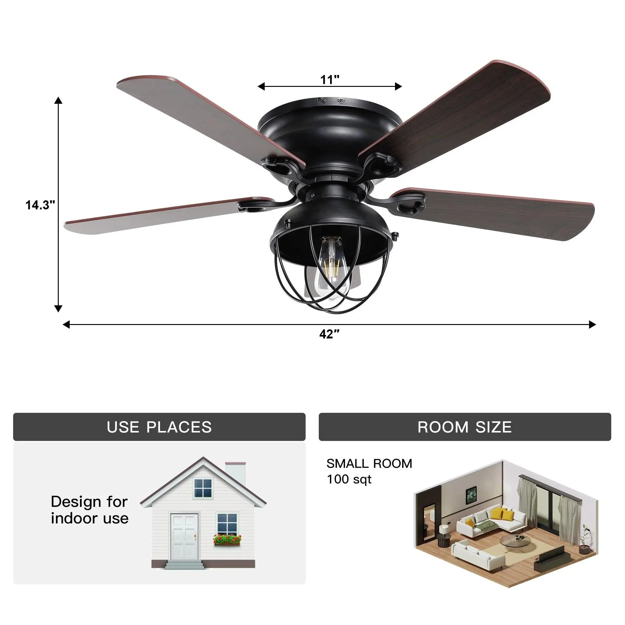 Parrot Uncle 42-Inch Traditional Flush Mount Reversible Ceiling Fan with Lighting and Remote Control (F6232QQ110V) - Image 11