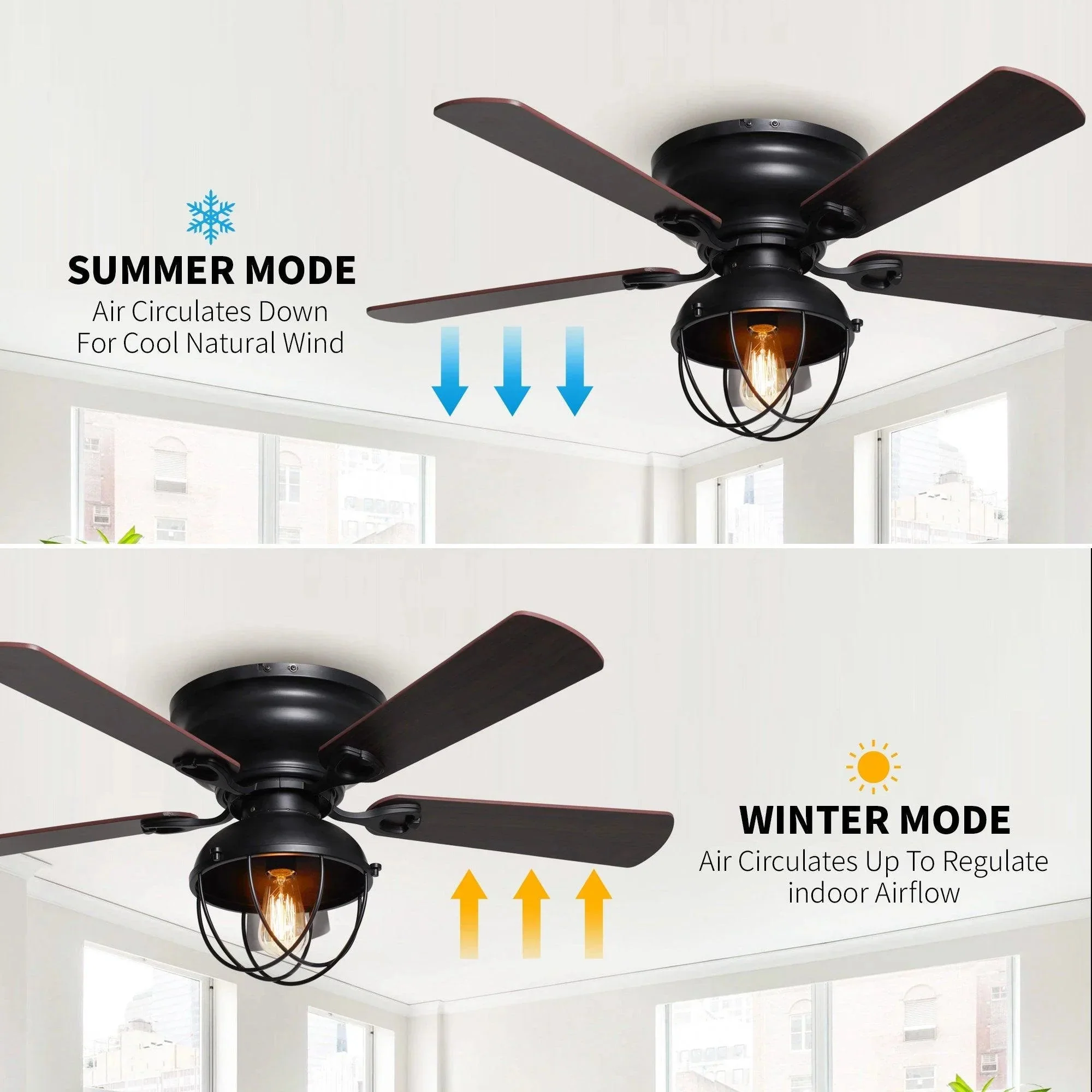 Parrot Uncle 42-Inch Traditional Flush Mount Reversible Ceiling Fan with Lighting and Remote Control (F6232QQ110V) - Image 6