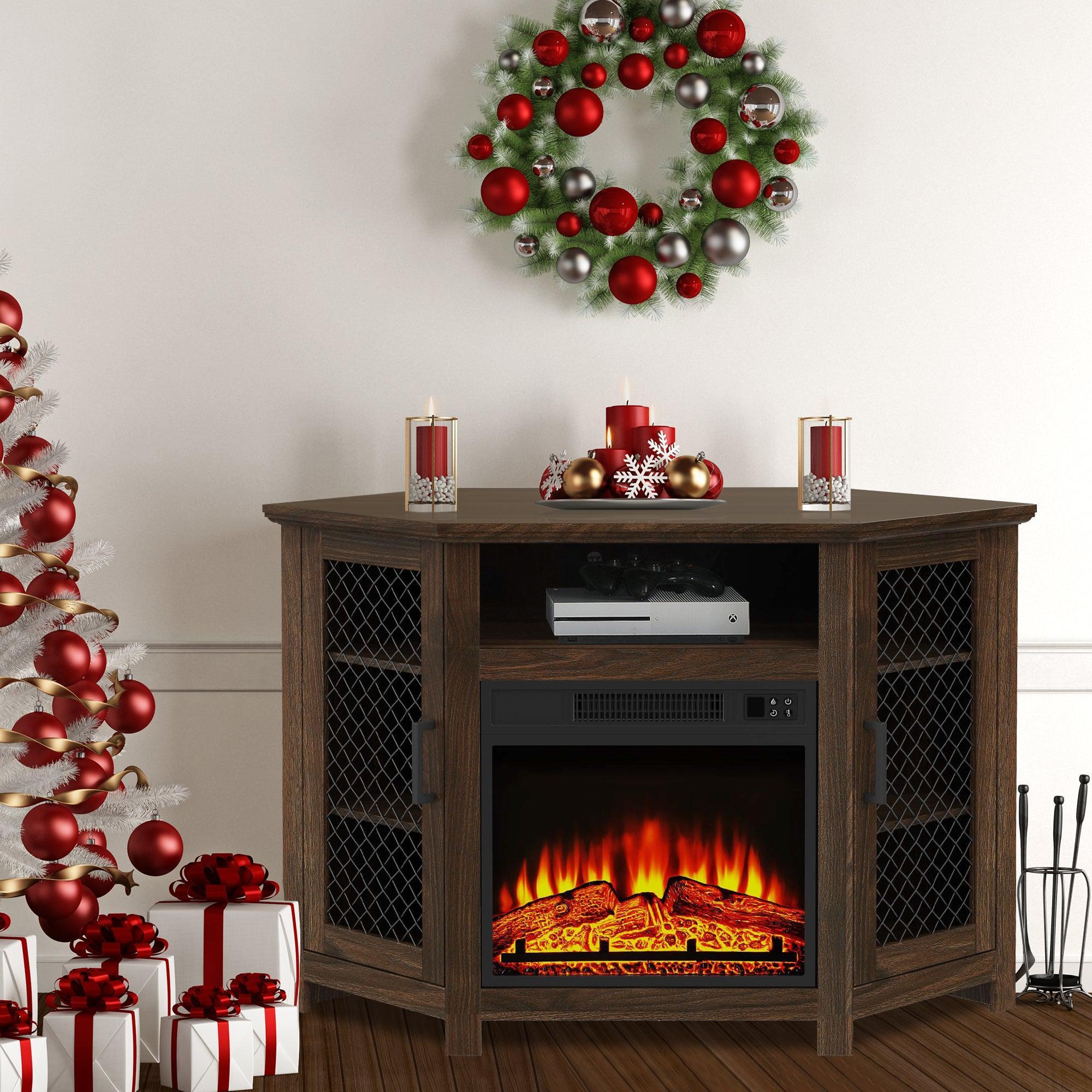 Parrot Uncle 45-Inch Corner Electric Fireplace TV Stands Console Table Insert 18" Electric Fireplace with 2 Metal Mesh Doors - Image 14