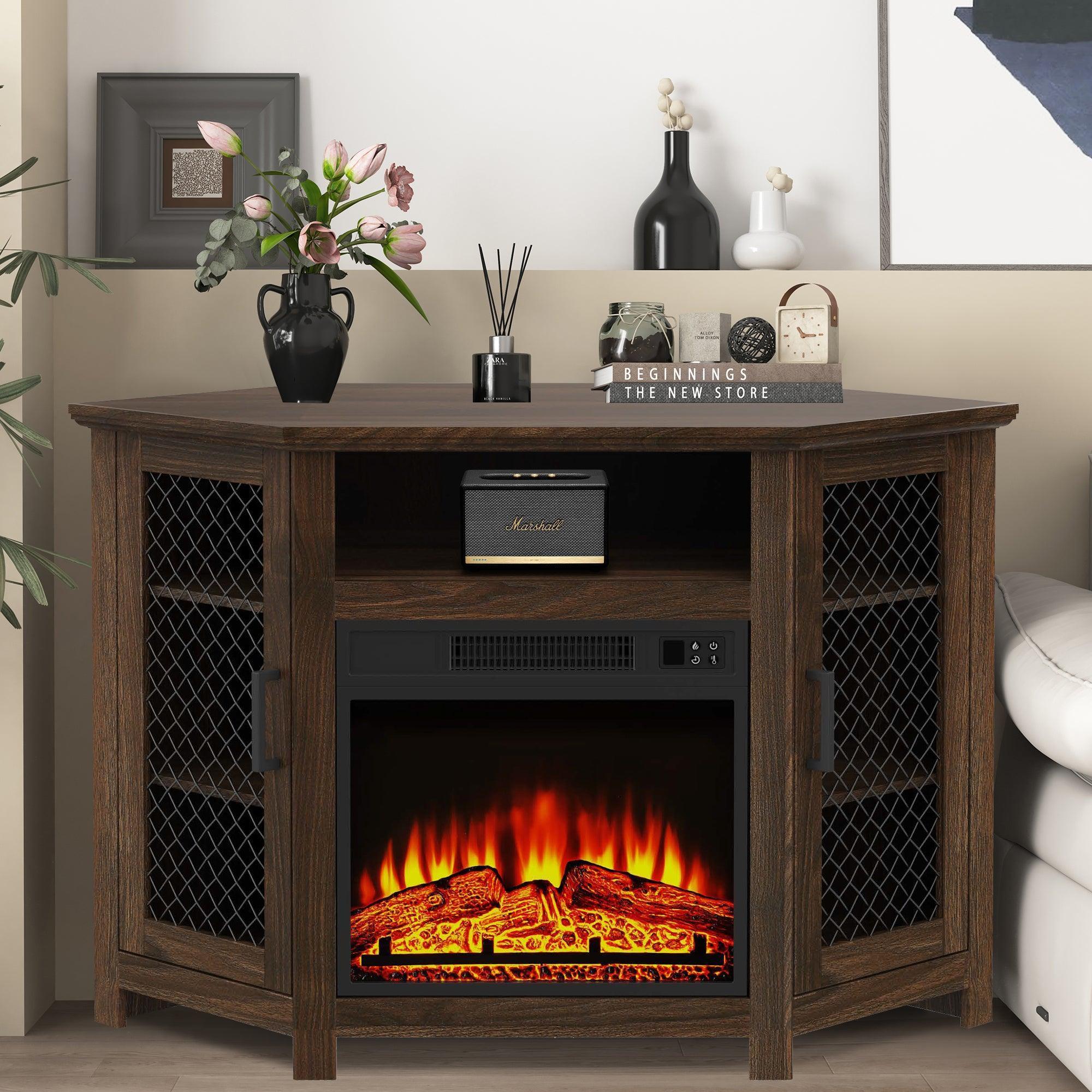 Parrot Uncle 45-Inch Corner Electric Fireplace TV Stands Console Table Insert 18" Electric Fireplace with 2 Metal Mesh Doors - Image 18