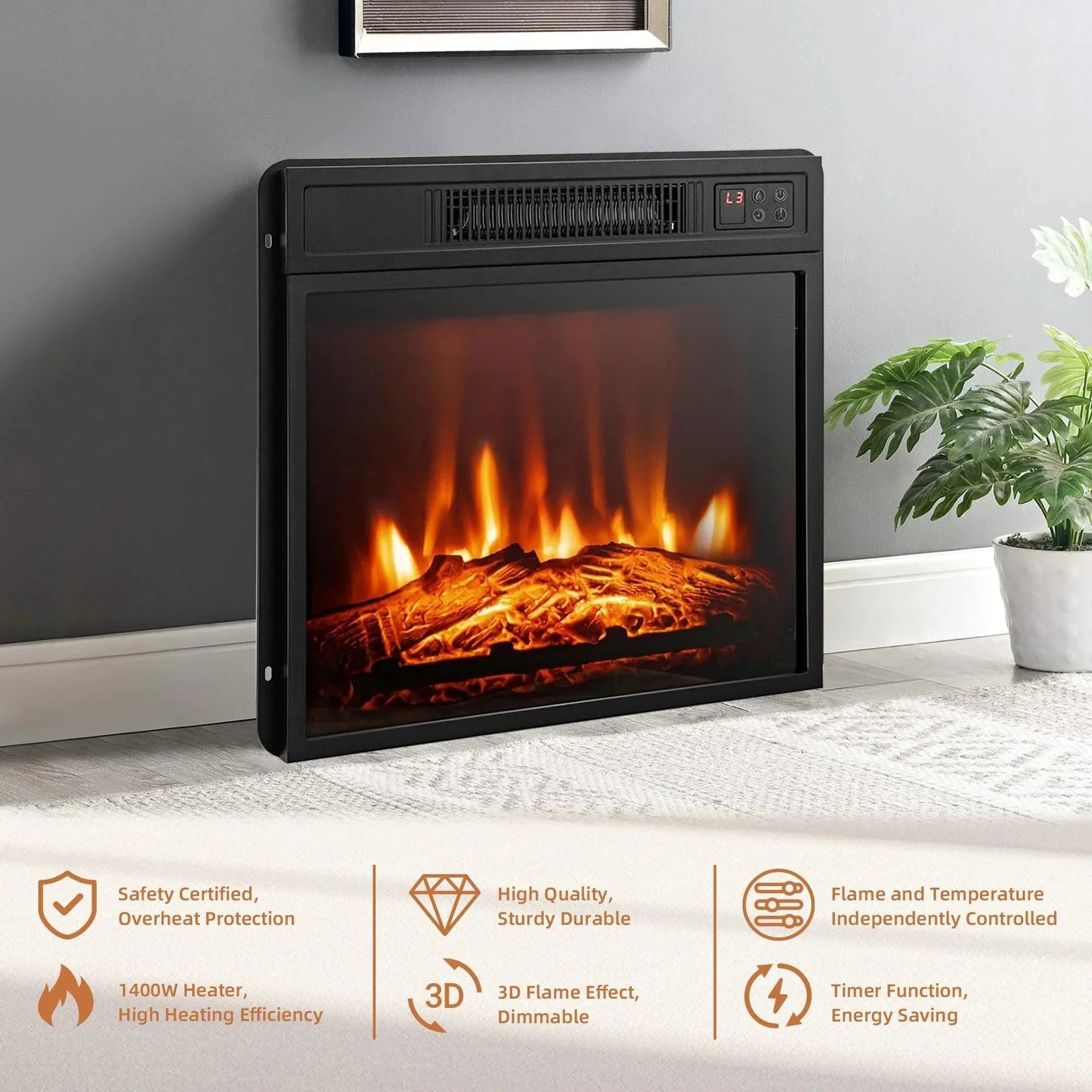 Parrot Uncle 45-Inch Corner Electric Fireplace TV Stands Console Table Insert 18" Electric Fireplace with 2 Metal Mesh Doors - Image 20