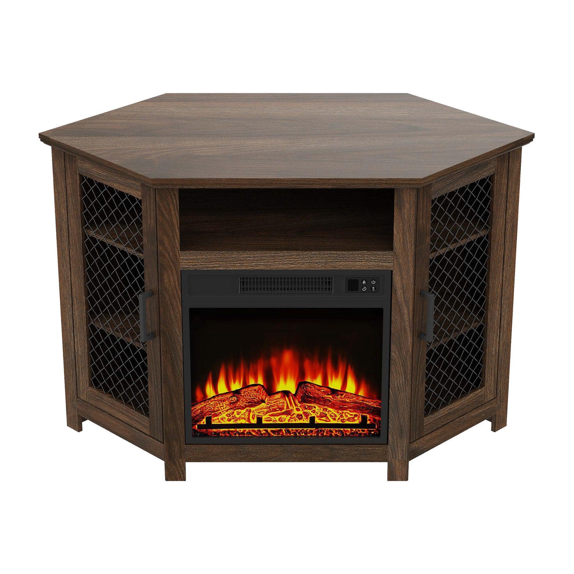 Parrot Uncle 45-Inch Corner Electric Fireplace TV Stands Console Table Insert 18" Electric Fireplace with 2 Metal Mesh Doors - Image 25