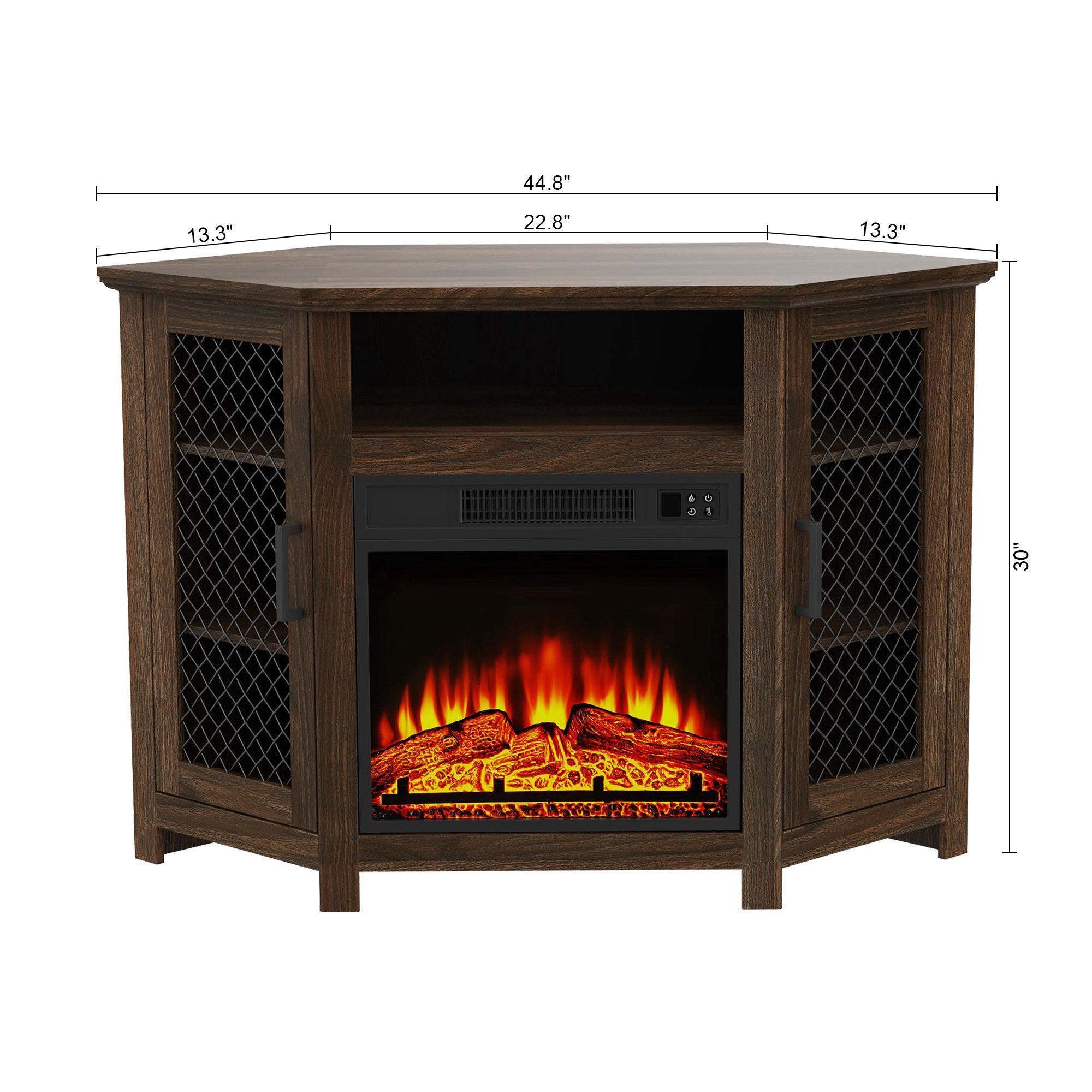 Parrot Uncle 45-Inch Corner Electric Fireplace TV Stands Console Table Insert 18" Electric Fireplace with 2 Metal Mesh Doors - Image 26