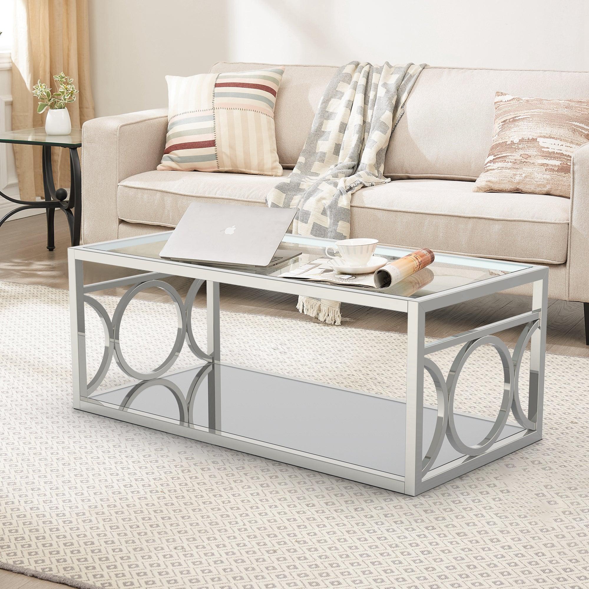 Parrot Uncle 47-Inch Contemporary Coffee Table in Chrome (CM4166CRM-C-PU) - Image 4