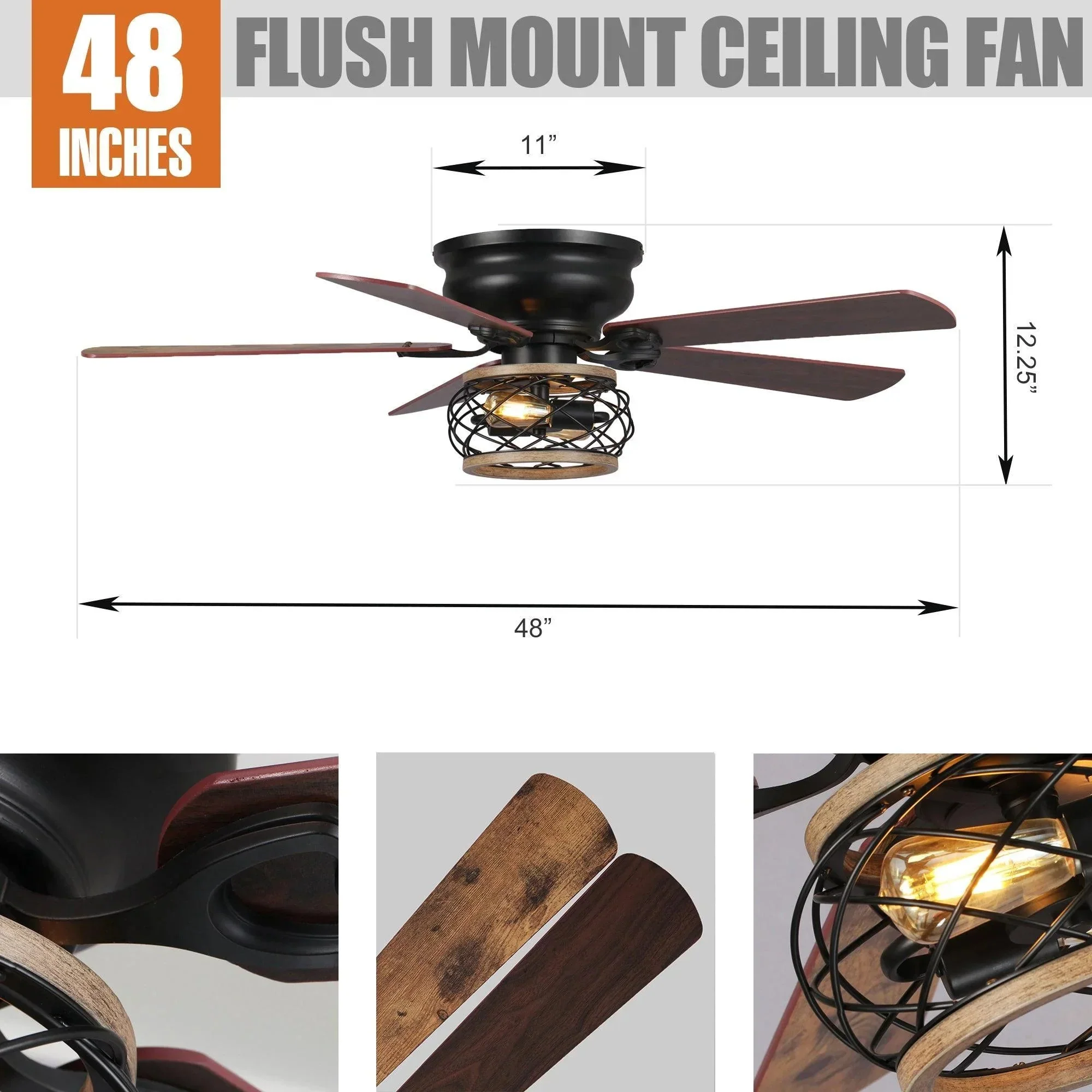 Parrot Uncle 48-Inch Antwerp Farmhouse Flush Mount Reversible Ceiling Fan with Lighting and Remote Control (F6240Q110V) - Image 12