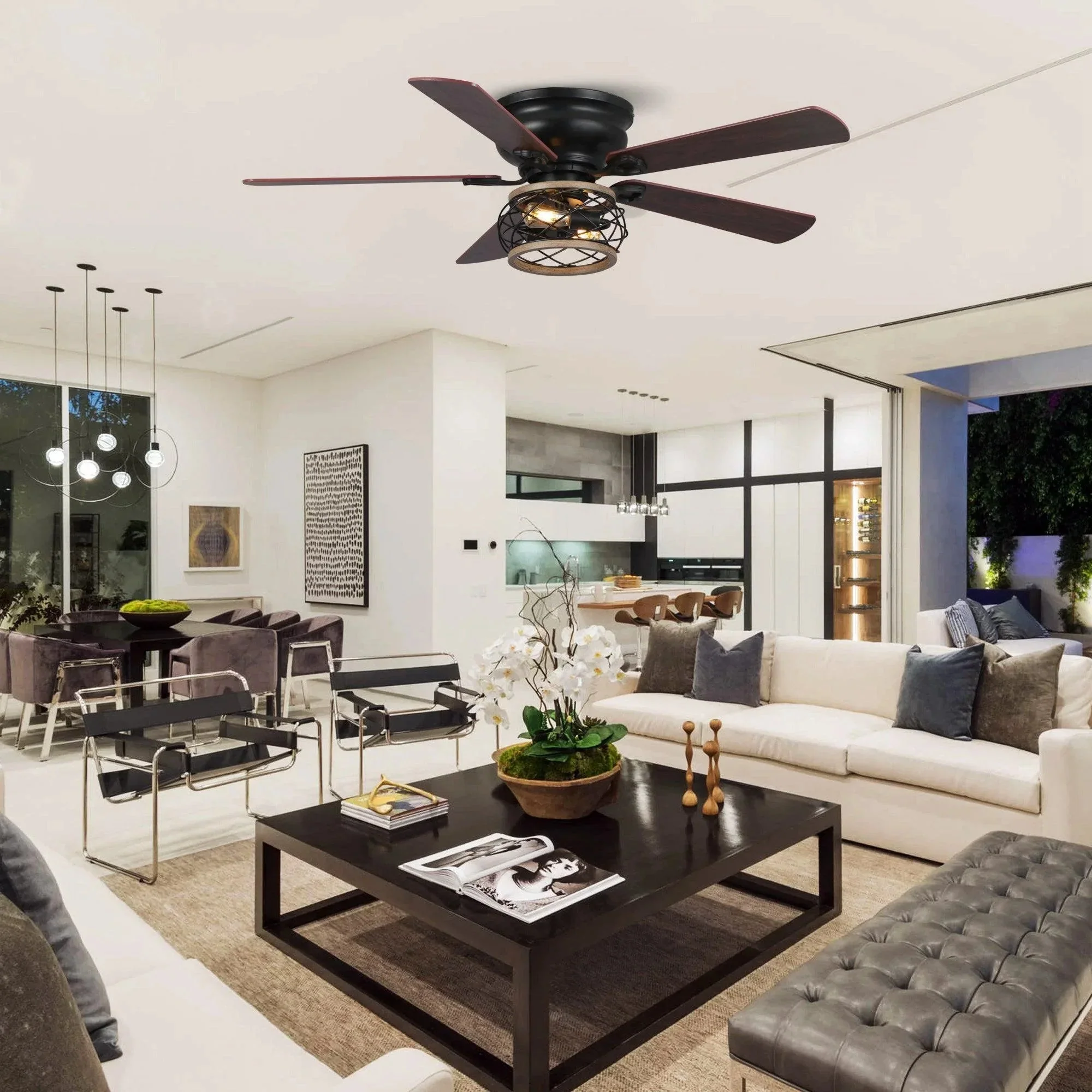 Parrot Uncle 48-Inch Antwerp Farmhouse Flush Mount Reversible Ceiling Fan with Lighting and Remote Control (F6240Q110V) - Image 2