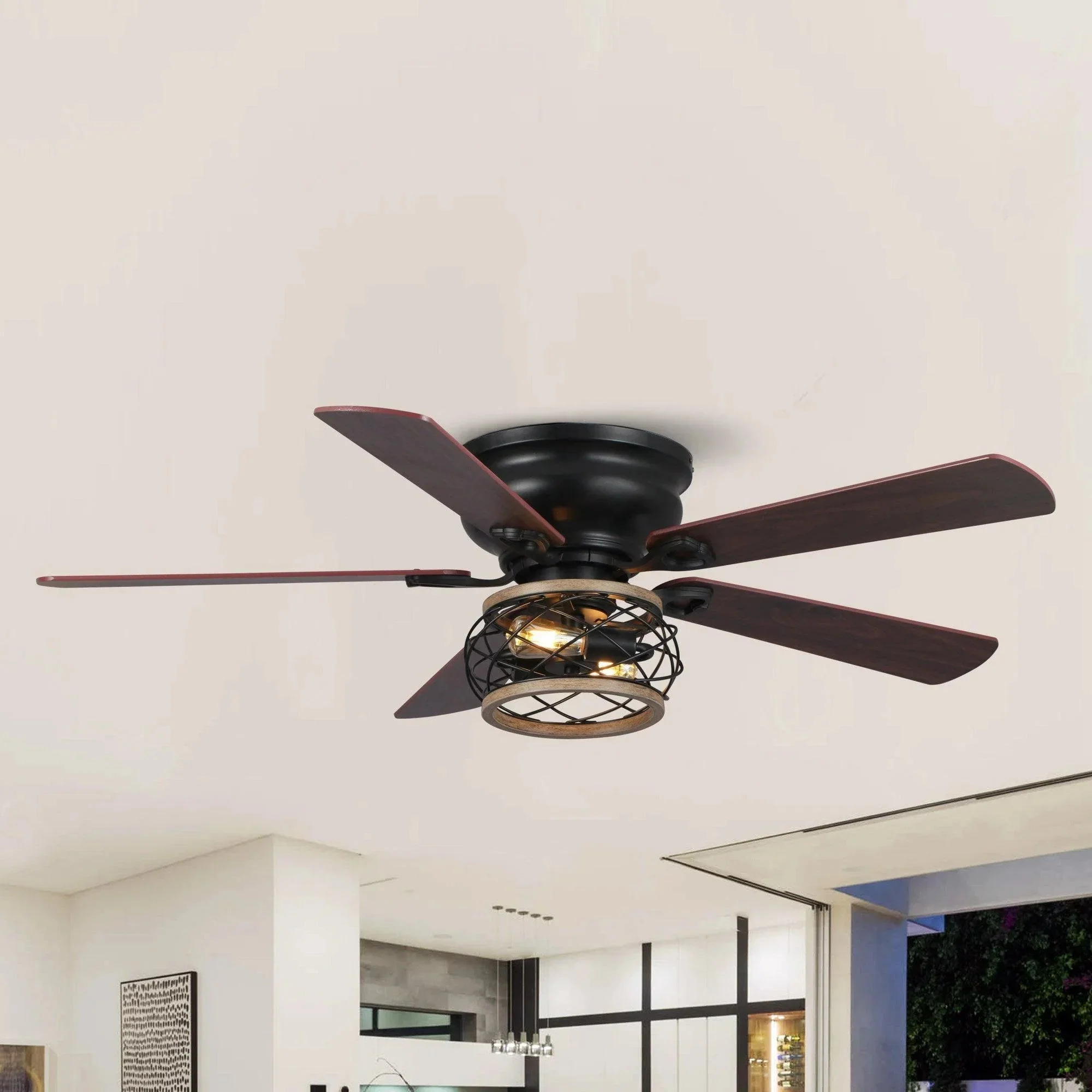 Parrot Uncle 48-Inch Antwerp Farmhouse Flush Mount Reversible Ceiling Fan with Lighting and Remote Control (F6240Q110V) - Image 4