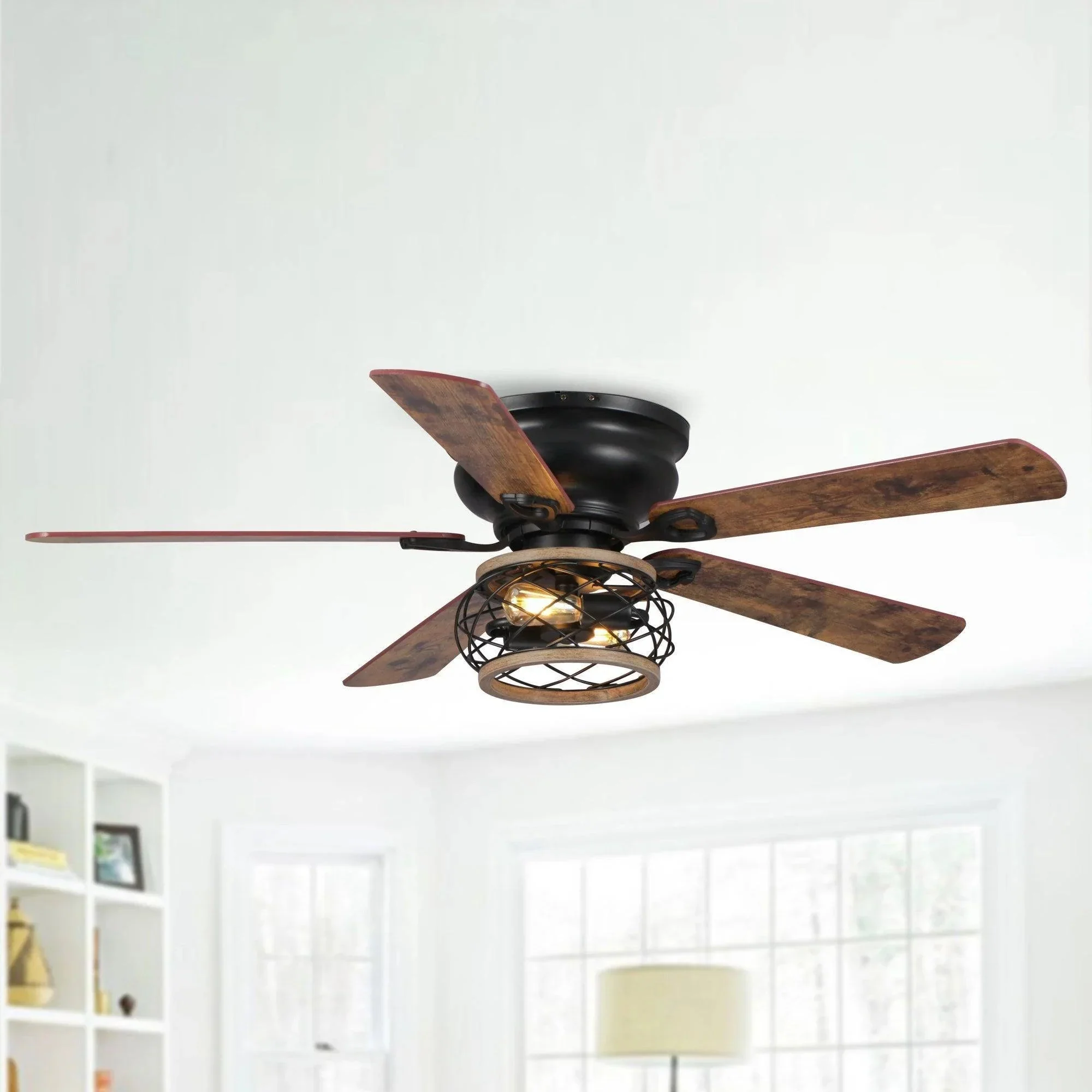 Parrot Uncle 48-Inch Antwerp Farmhouse Flush Mount Reversible Ceiling Fan with Lighting and Remote Control (F6240Q110V) - Image 6