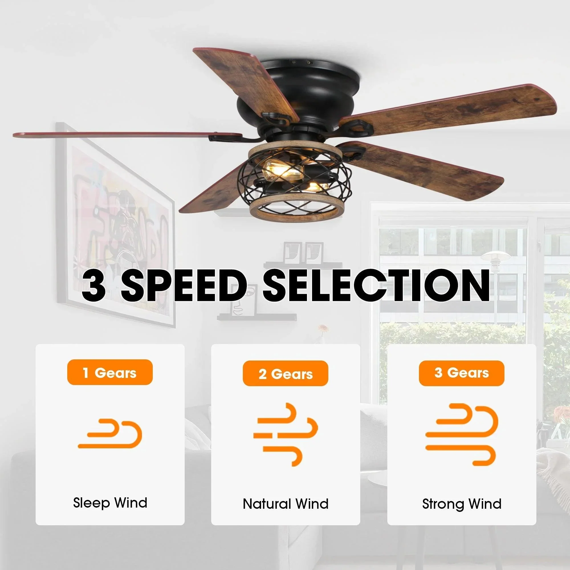 Parrot Uncle 48-Inch Antwerp Farmhouse Flush Mount Reversible Ceiling Fan with Lighting and Remote Control (F6240Q110V) - Image 9