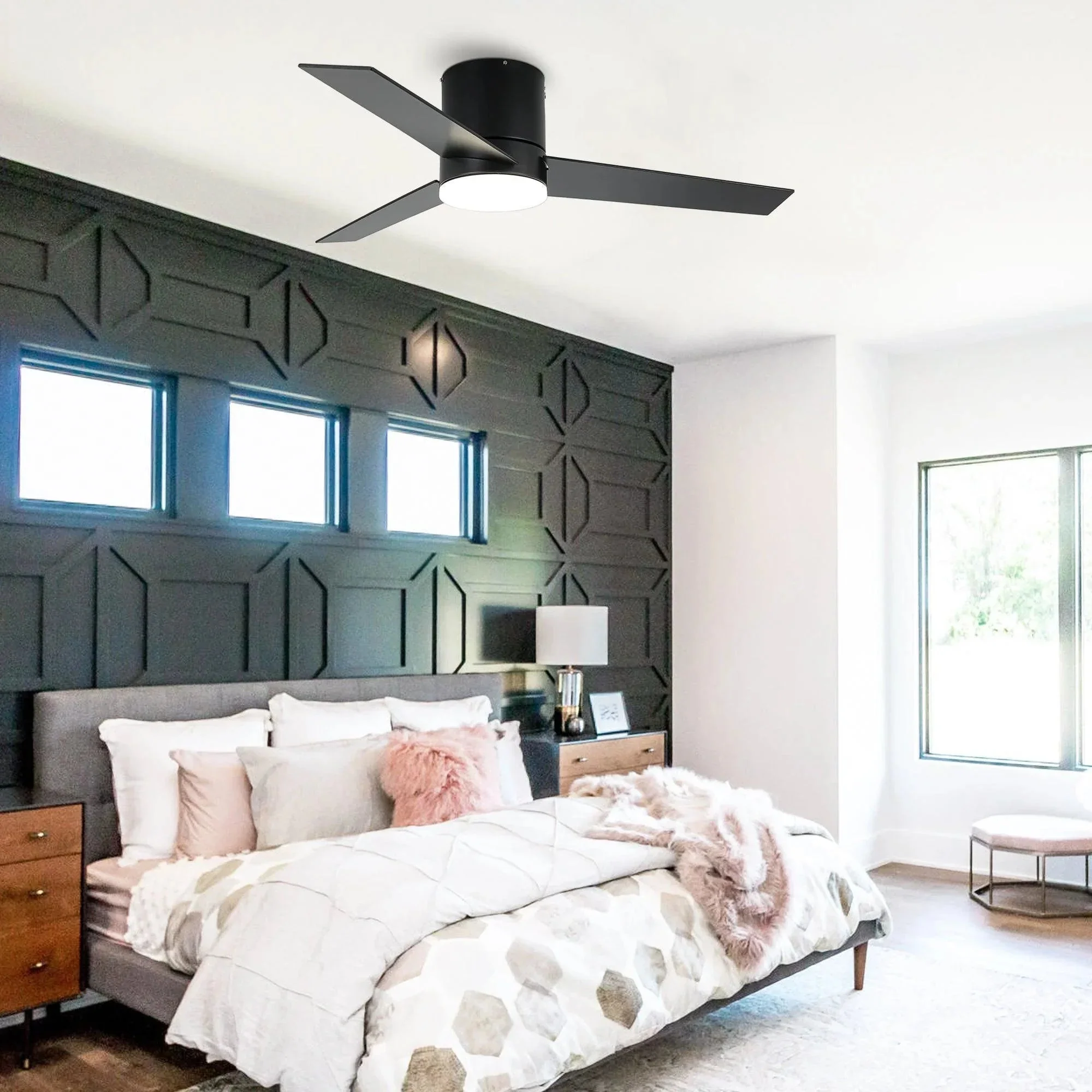 Parrot Uncle 48-Inch Flush Mount Ceiling Fan 3 Blades with LED Lighting and Remote Control - Image 2