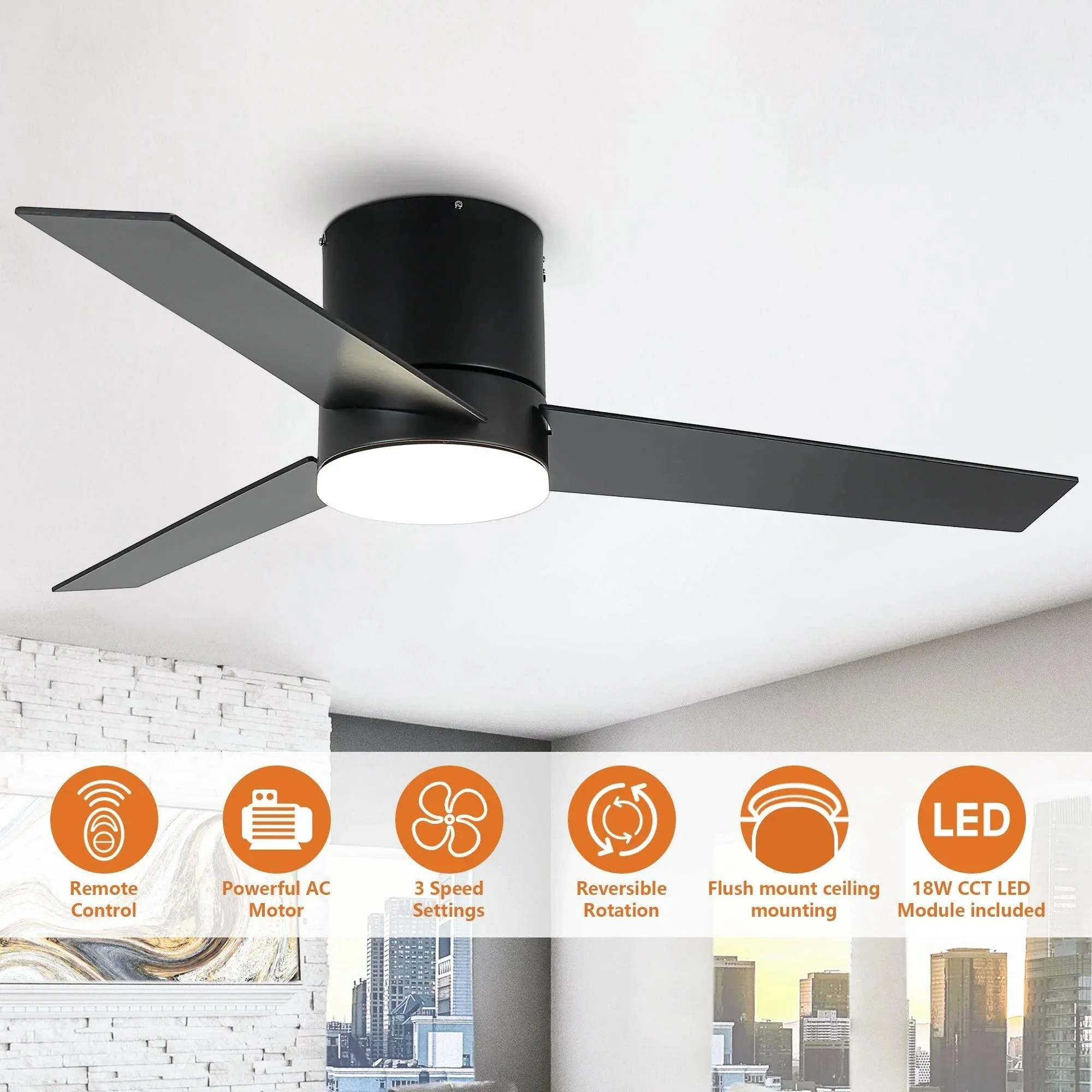 Parrot Uncle 48-Inch Flush Mount Ceiling Fan 3 Blades with LED Lighting and Remote Control - Image 5