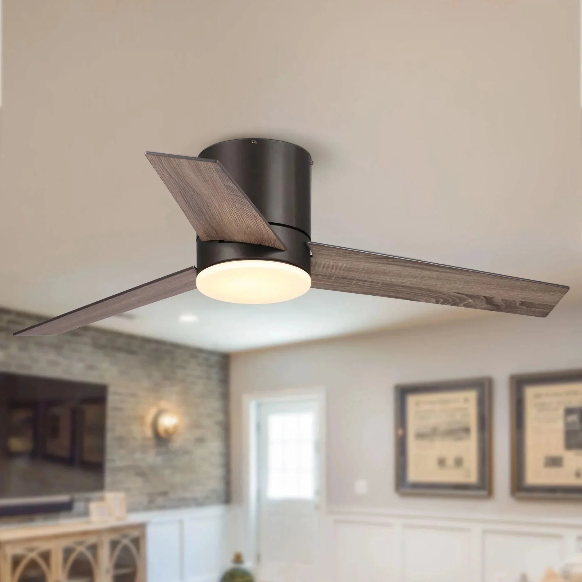 Parrot Uncle 48-Inch Kielah Farmhouse Flush Mount Reversible Ceiling Fan with Lighting and Remote Control - Image 3