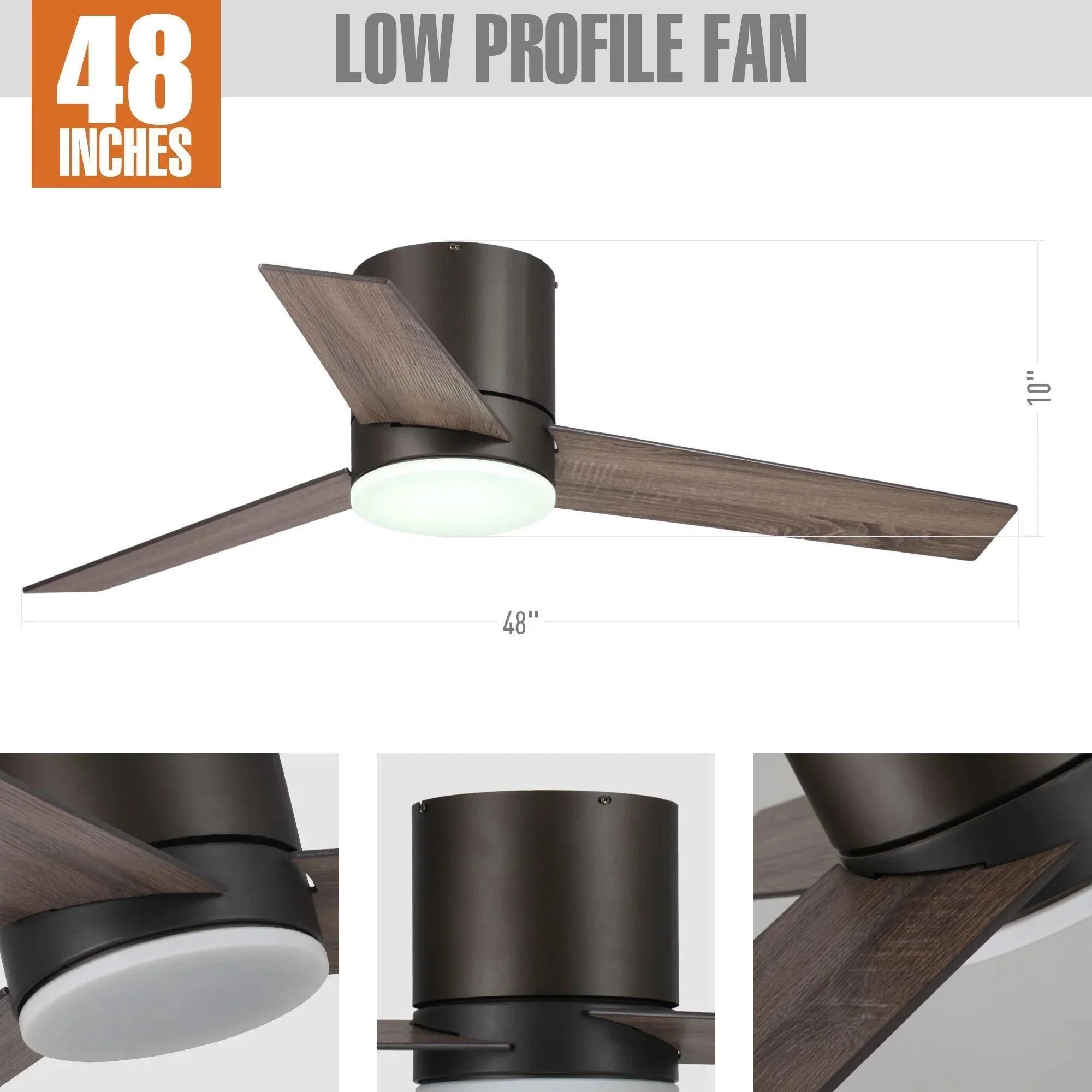 Parrot Uncle 48-Inch Kielah Farmhouse Flush Mount Reversible Ceiling Fan with Lighting and Remote Control - Image 7