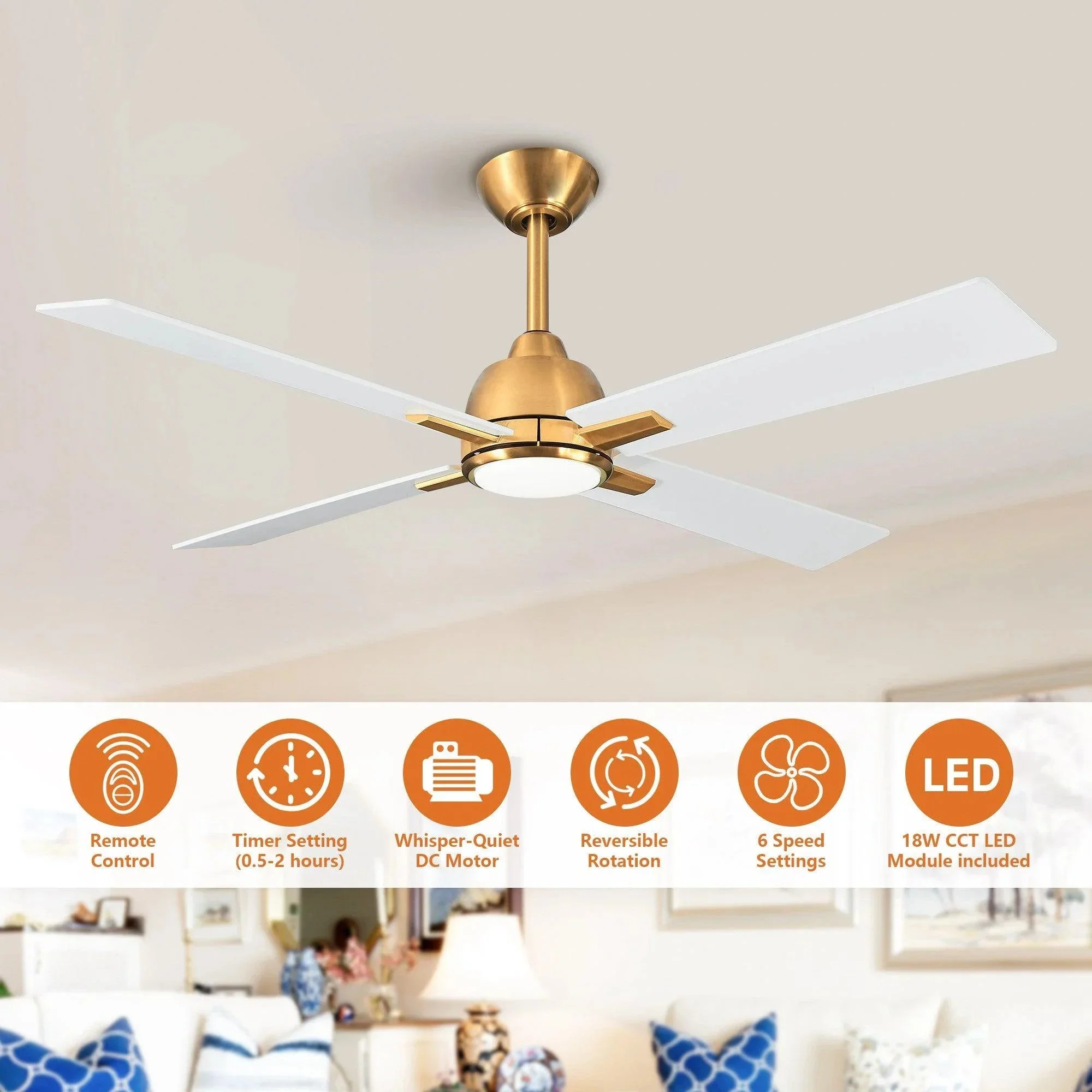 Parrot Uncle 48-Inch Linden DC Motor Downrod Mount Reversible Ceiling Fan with Lighting and Remote Control - Image 9