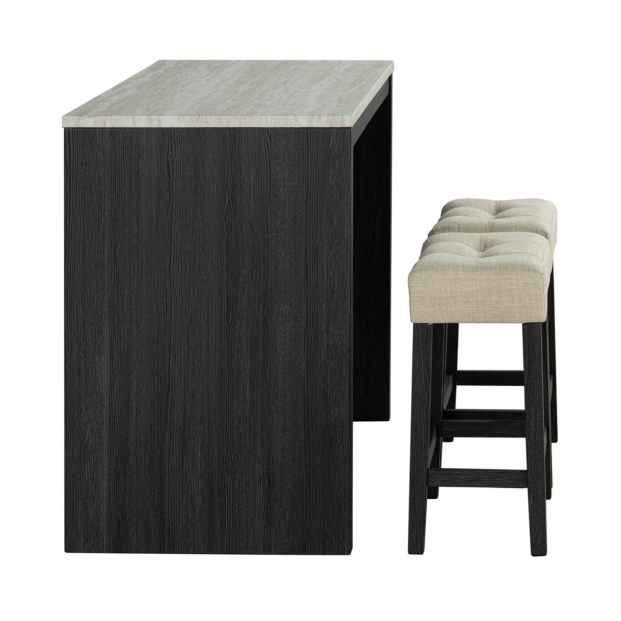 Parrot Uncle 48-Inch Modern Breakfast 1 Dining Table Set with 2 Stools for Apartment, Travertine Table Top (SL3402BK-PT-3PK-PU) - Image 10