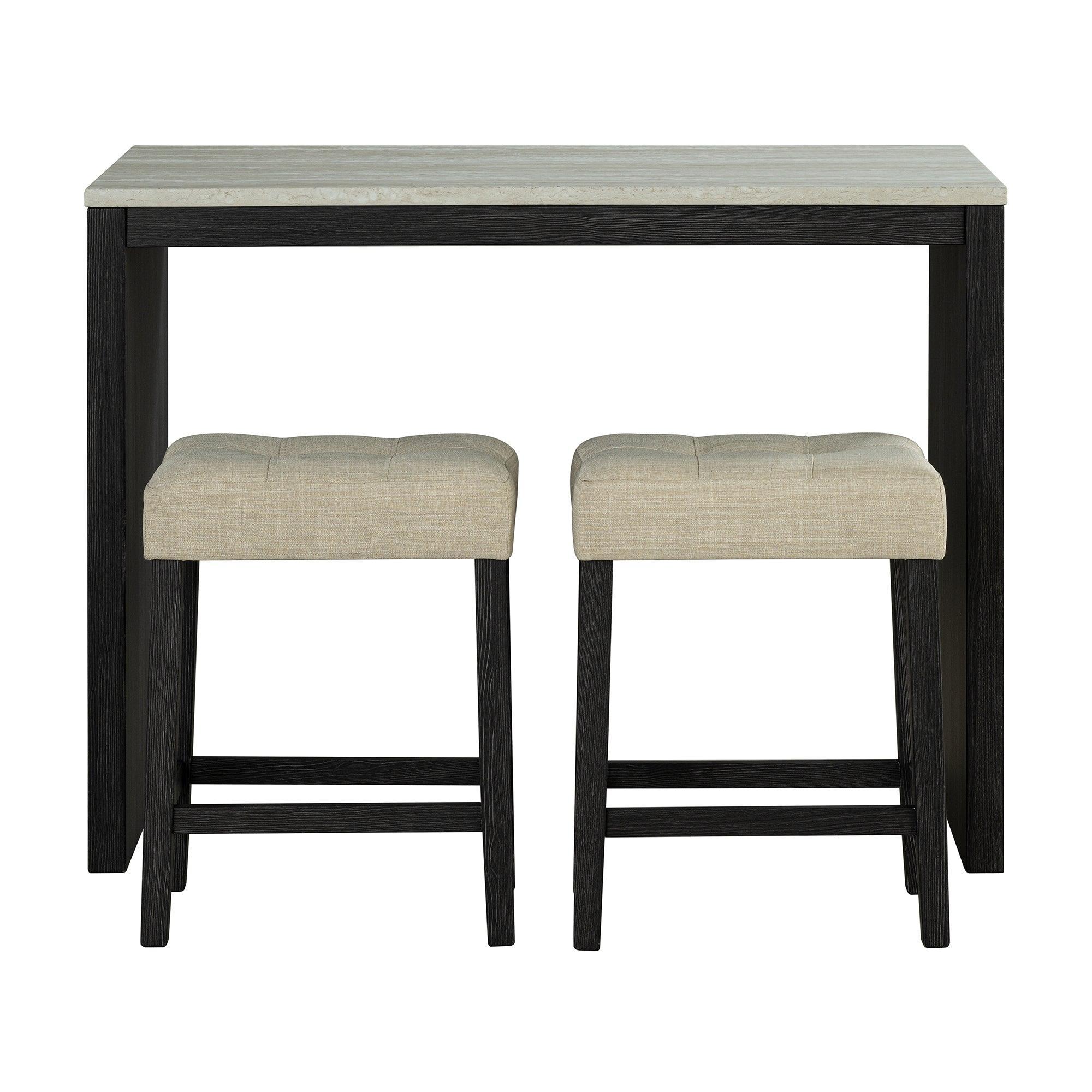 Parrot Uncle 48-Inch Modern Breakfast 1 Dining Table Set with 2 Stools for Apartment, Travertine Table Top (SL3402BK-PT-3PK-PU) - Image 8